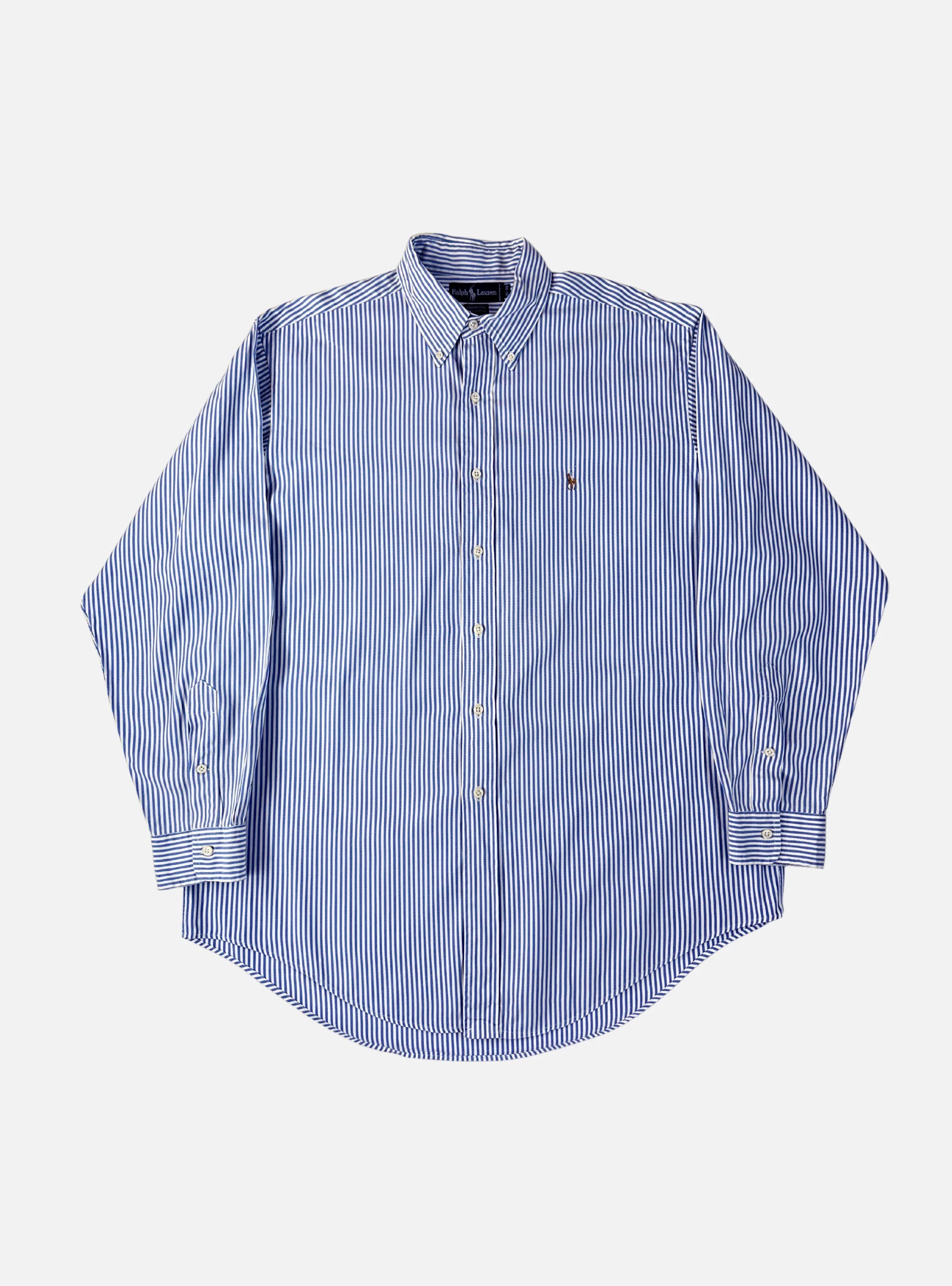 Mens Blue/White Stripes Button Down Shirt by Ralph Lauren — XL