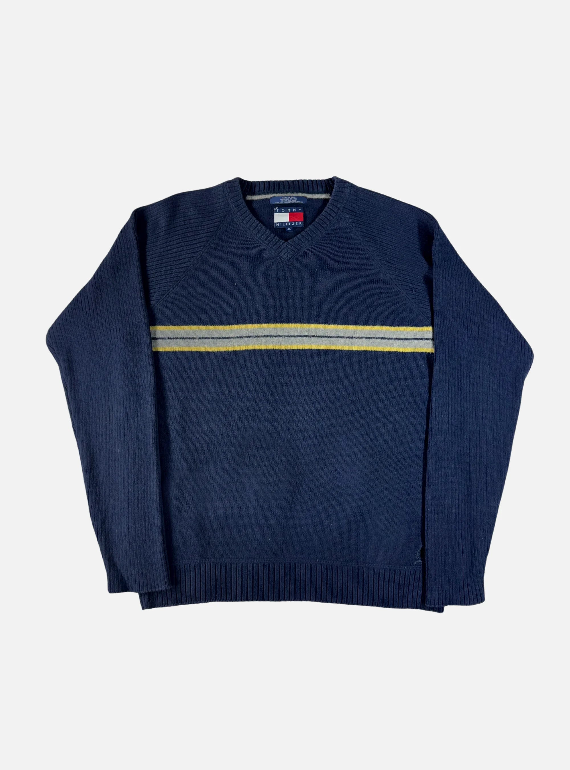 Mens V-Neck Sweater Navy by Tommy Hilfiger — Medium
