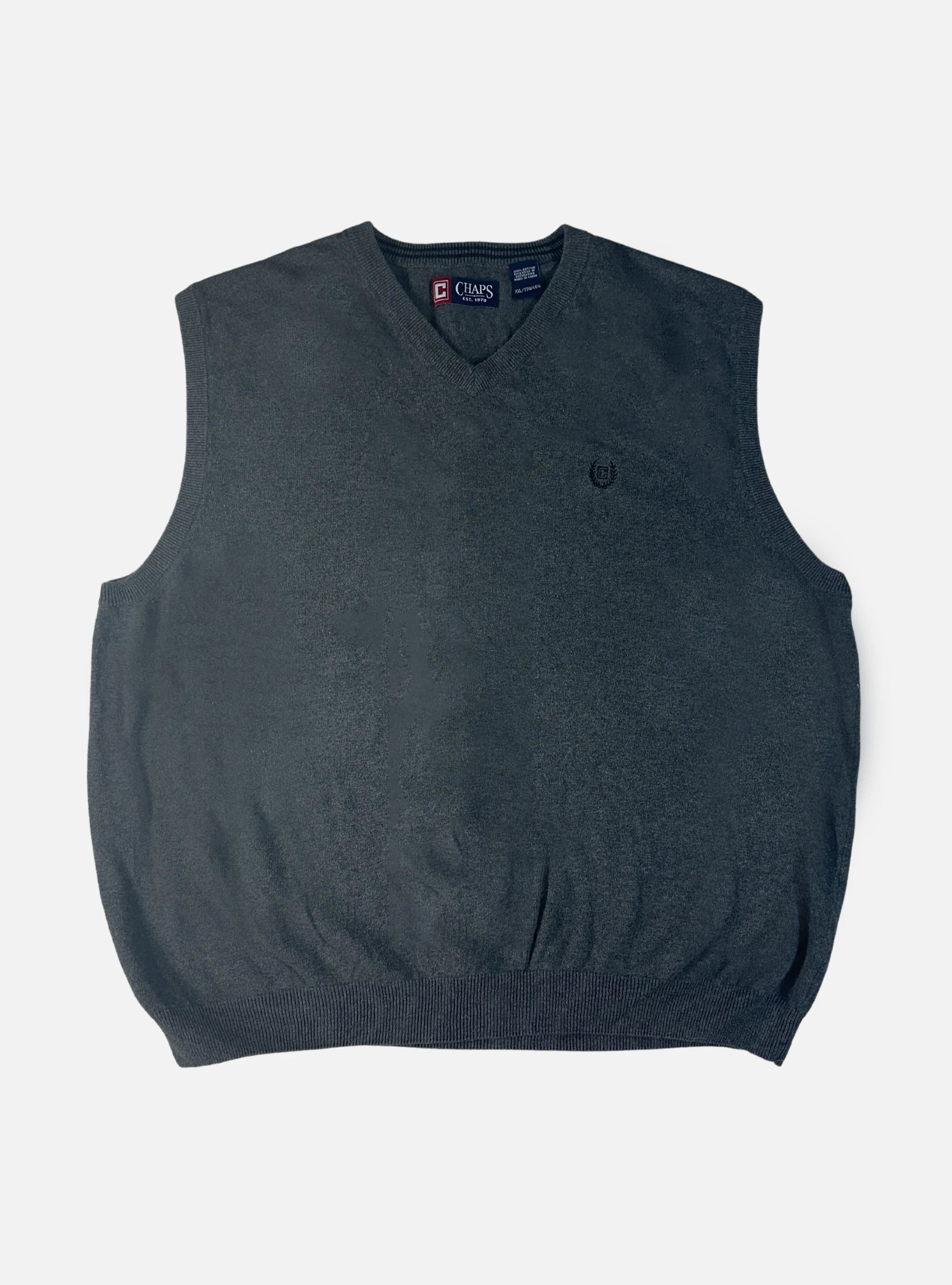 Mens Sleeveless V-Neck Sweater Dark Grey by CHAPS — Large
