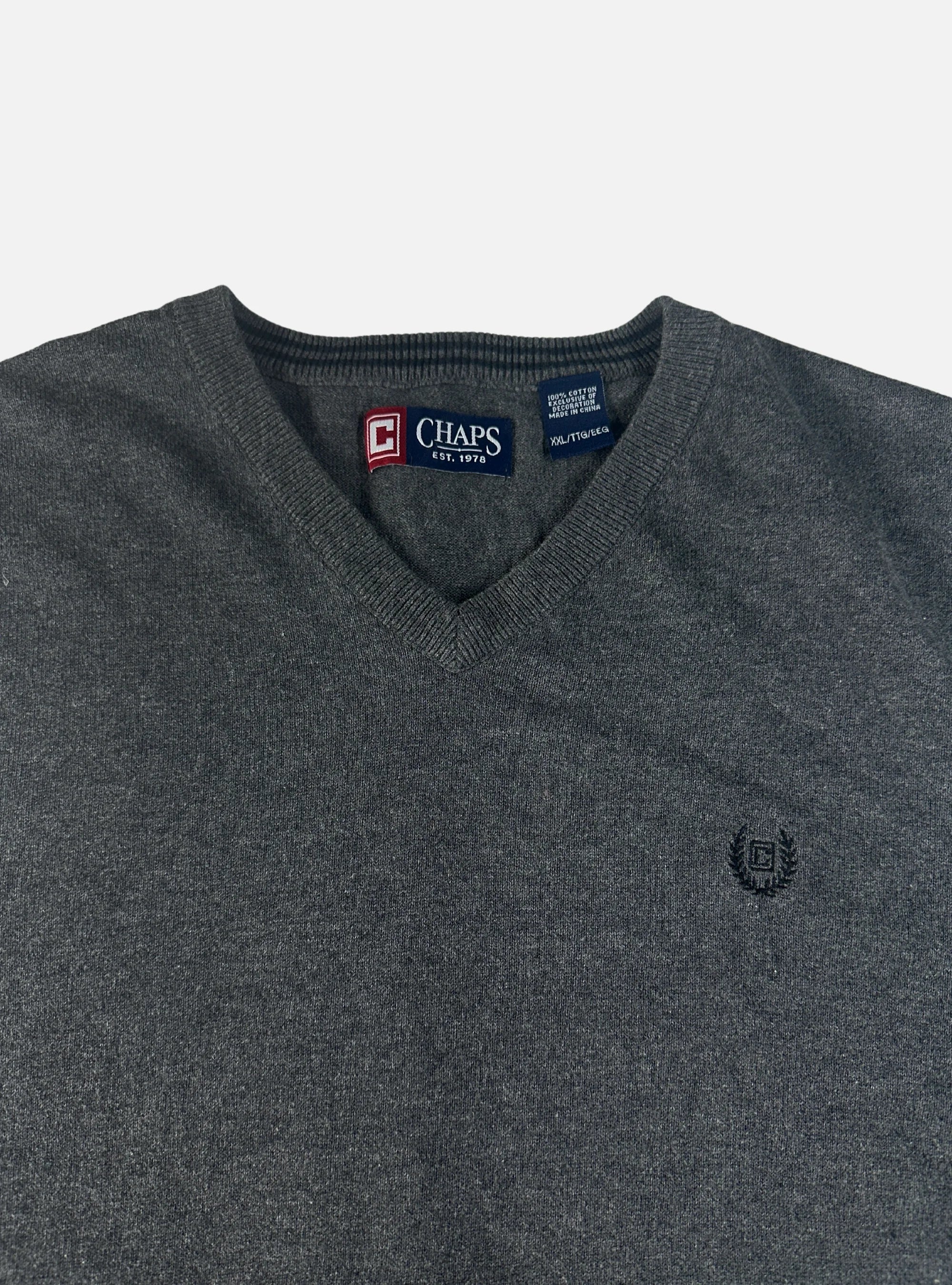 Mens Sleeveless V-Neck Sweater Dark Grey by CHAPS — Large