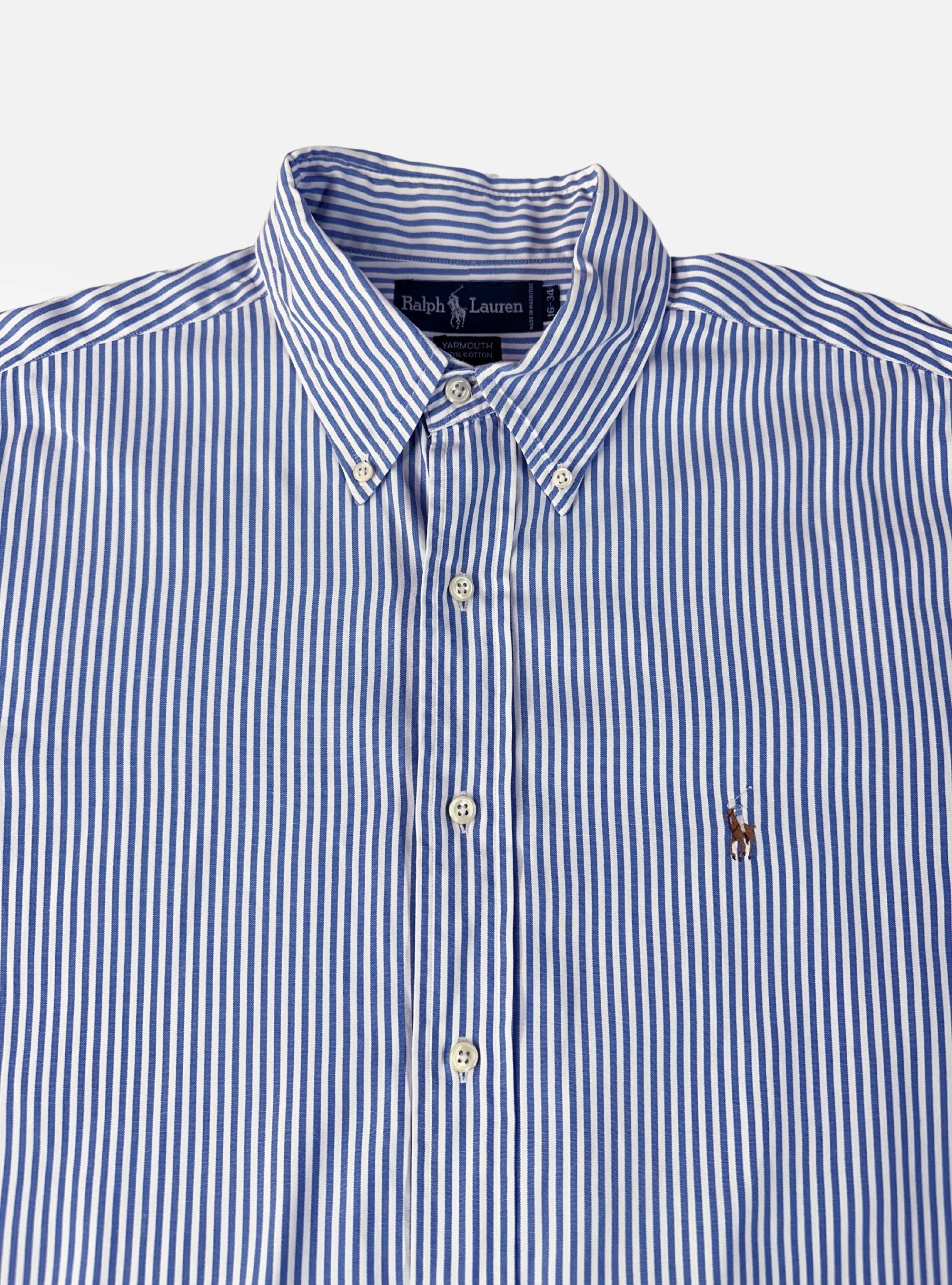 Mens Blue/White Stripes Button Down Shirt by Ralph Lauren — XL