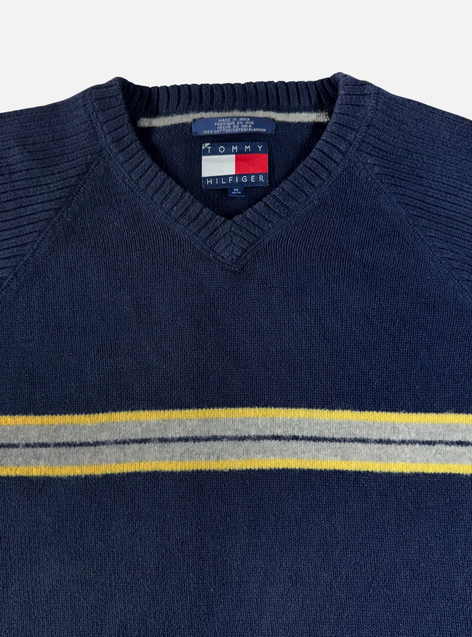 Mens V-Neck Sweater Navy by Tommy Hilfiger — Medium