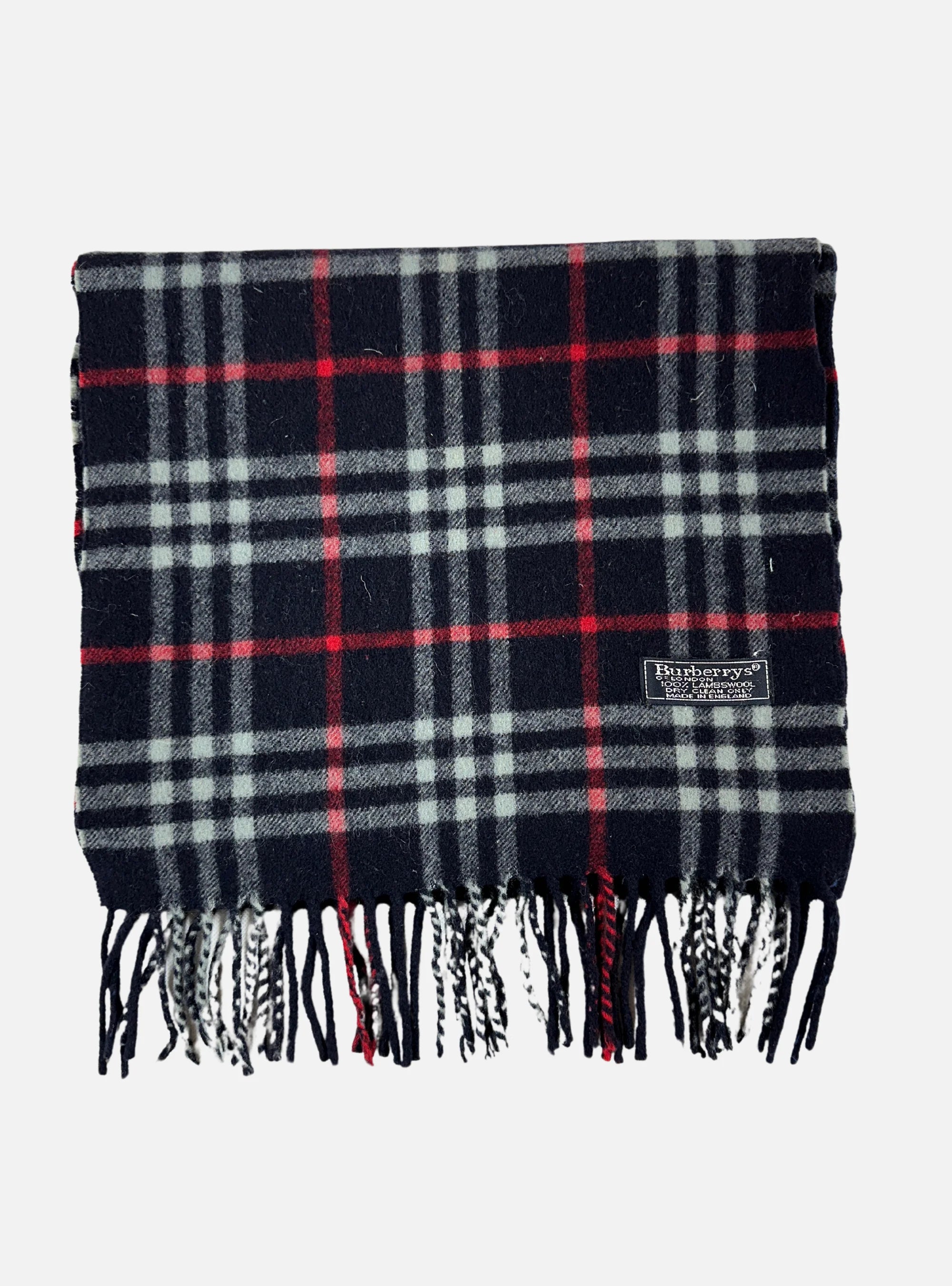 Vintage 100% Lambswool Navy Nova Check Scarf by Burberry