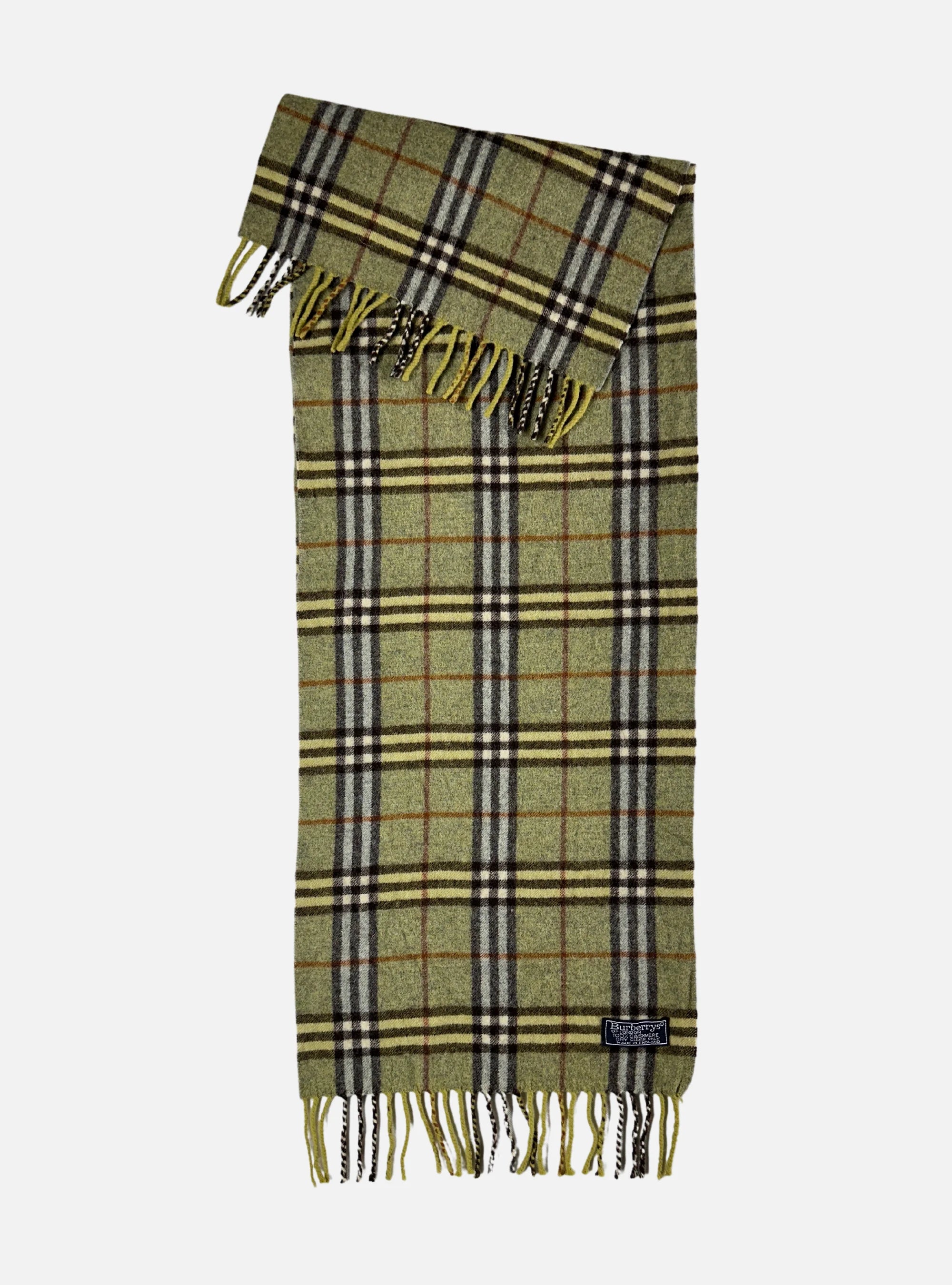 Vintage 100% Cashmere Green Nova Check Scarf by Burberry