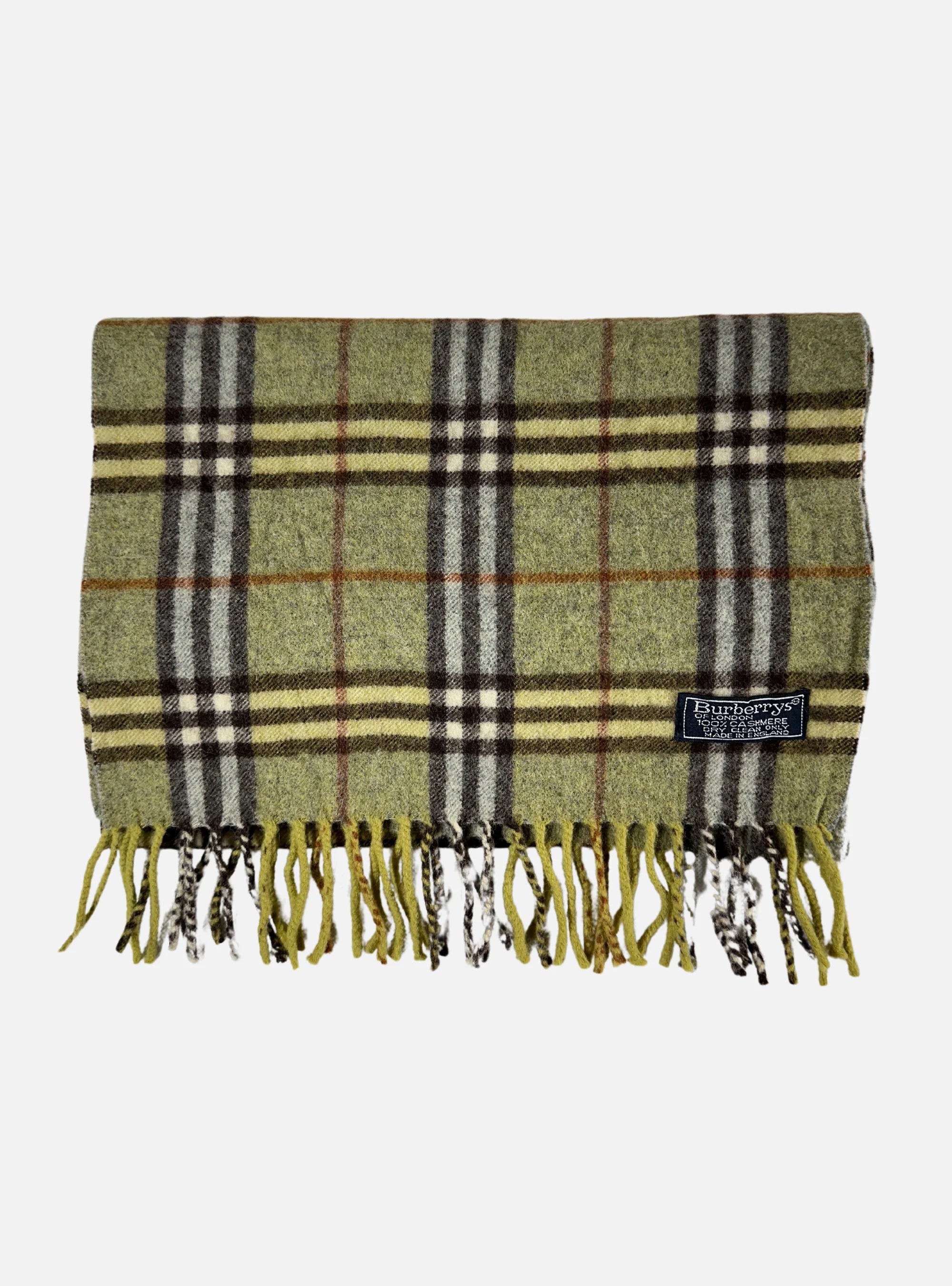 Vintage 100% Cashmere Green Nova Check Scarf by Burberry