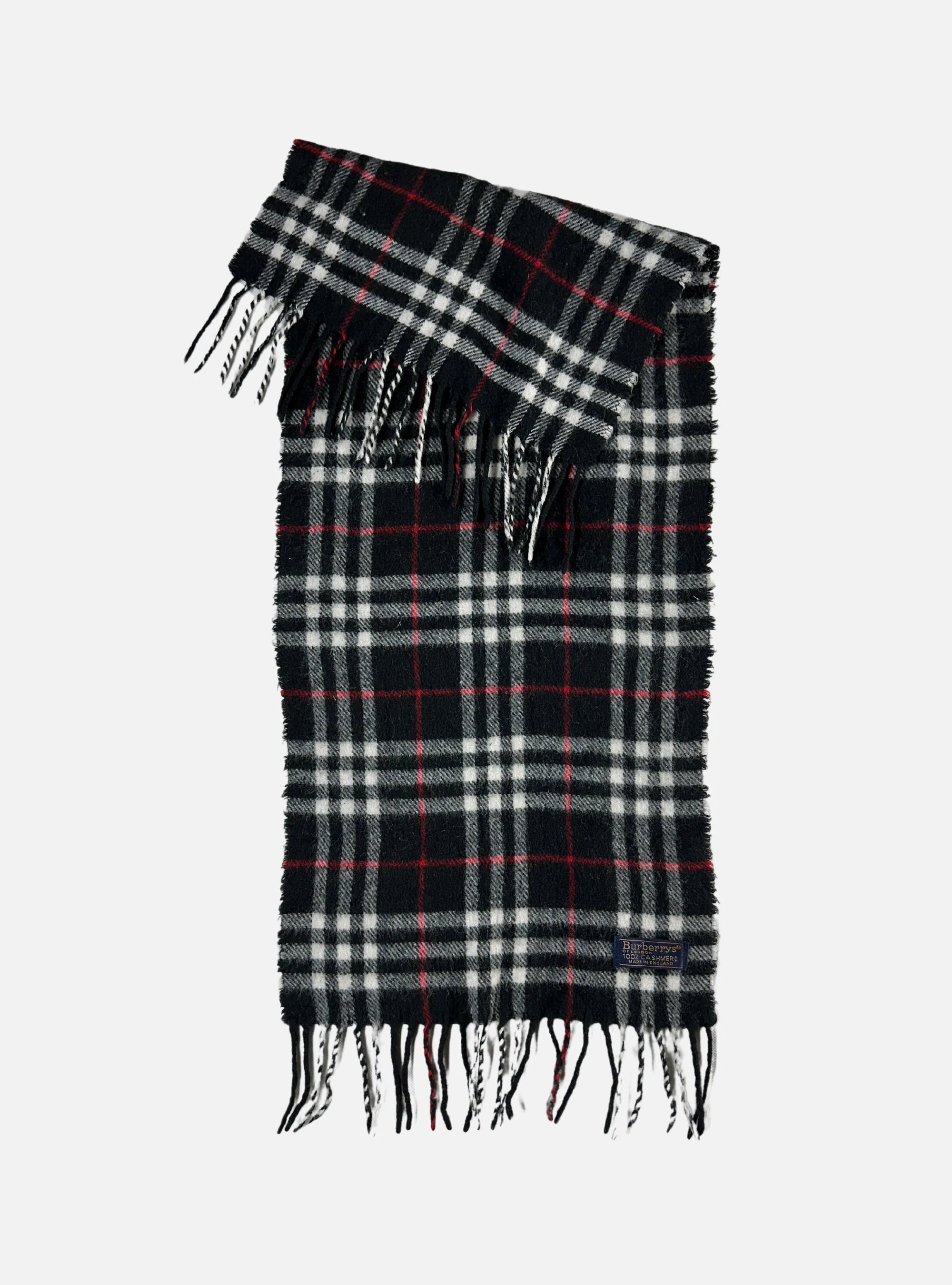 Vintage 100% Cashmere Black Nova Check Scarf by Burberry
