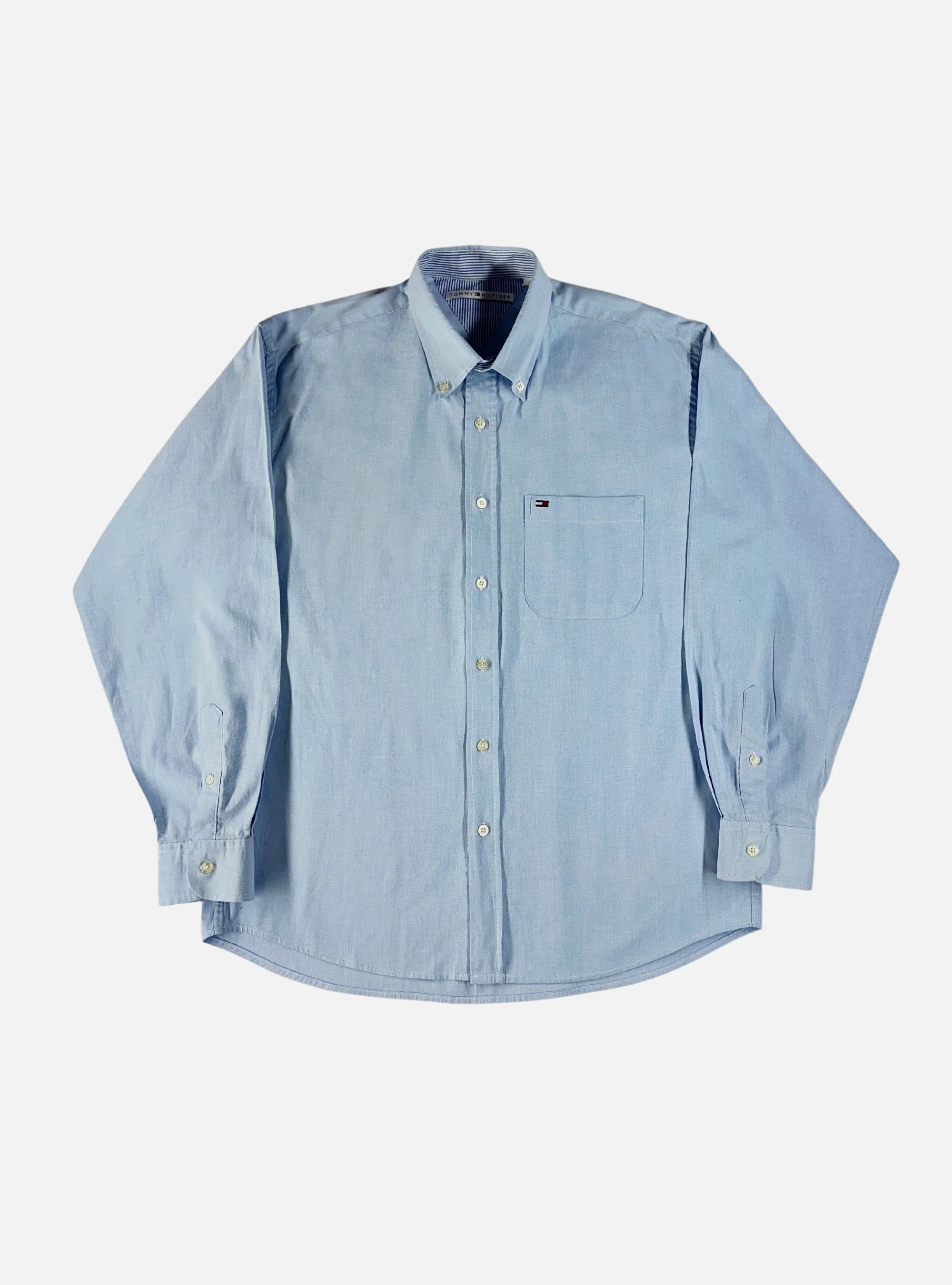 Mens Light Blue Button Down Shirt by Tommy HIlfiger — Large
