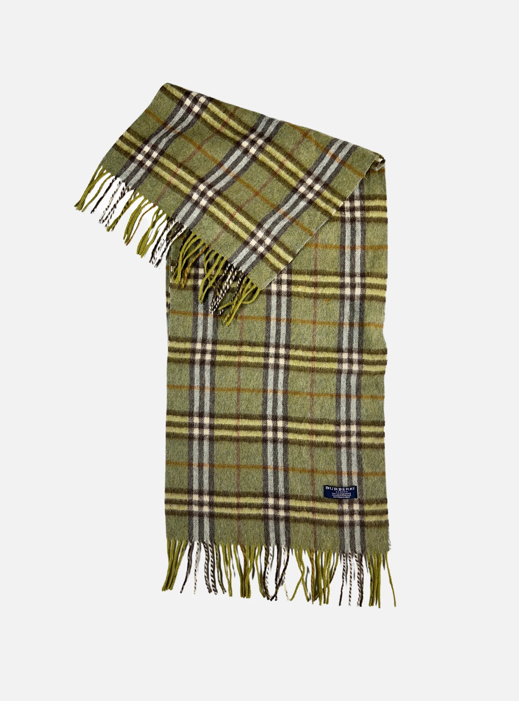 Vintage 100% Cashmere Green Nova Check Scarf by Burberry