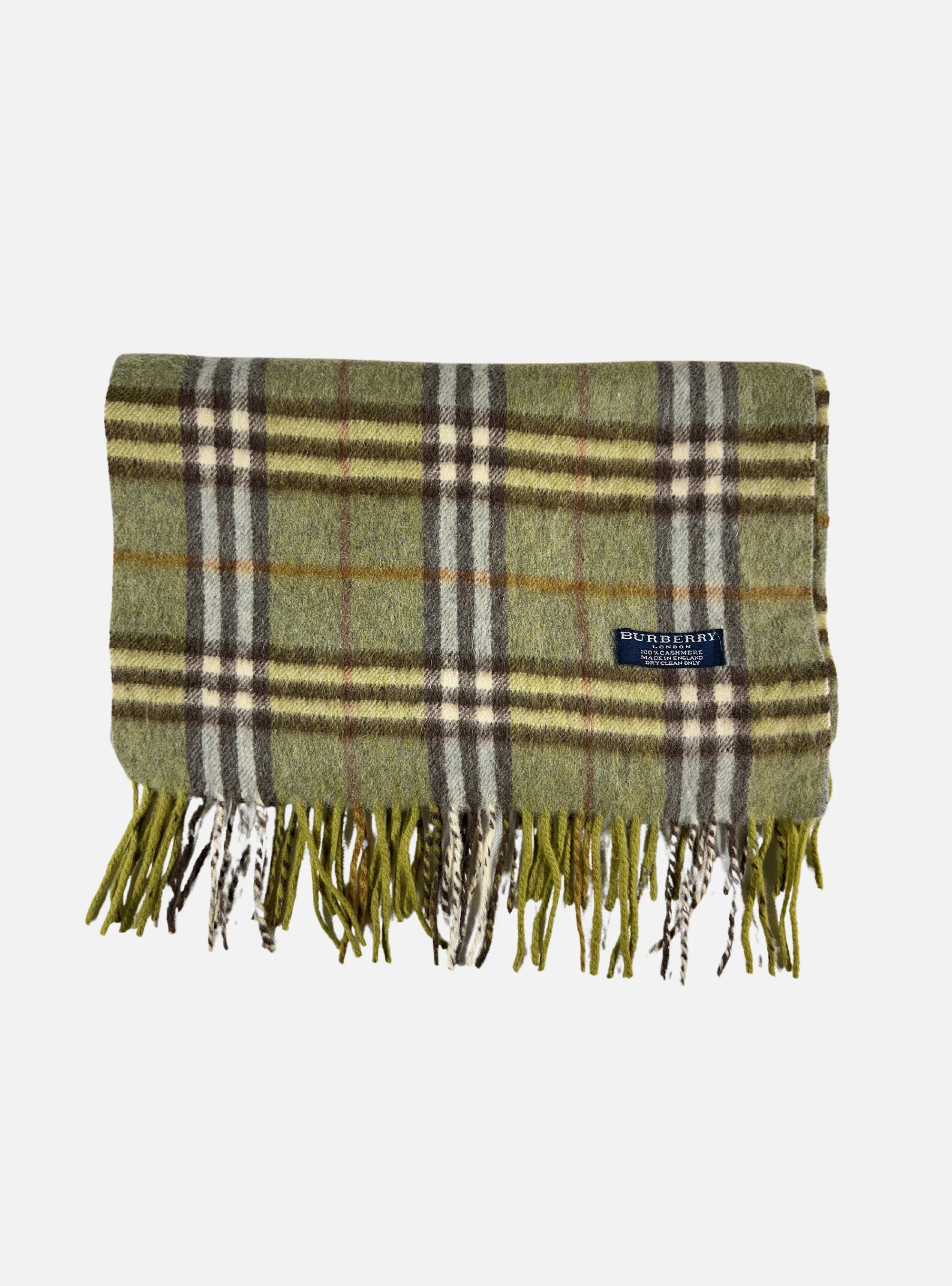 Vintage 100% Cashmere Green Nova Check Scarf by Burberry