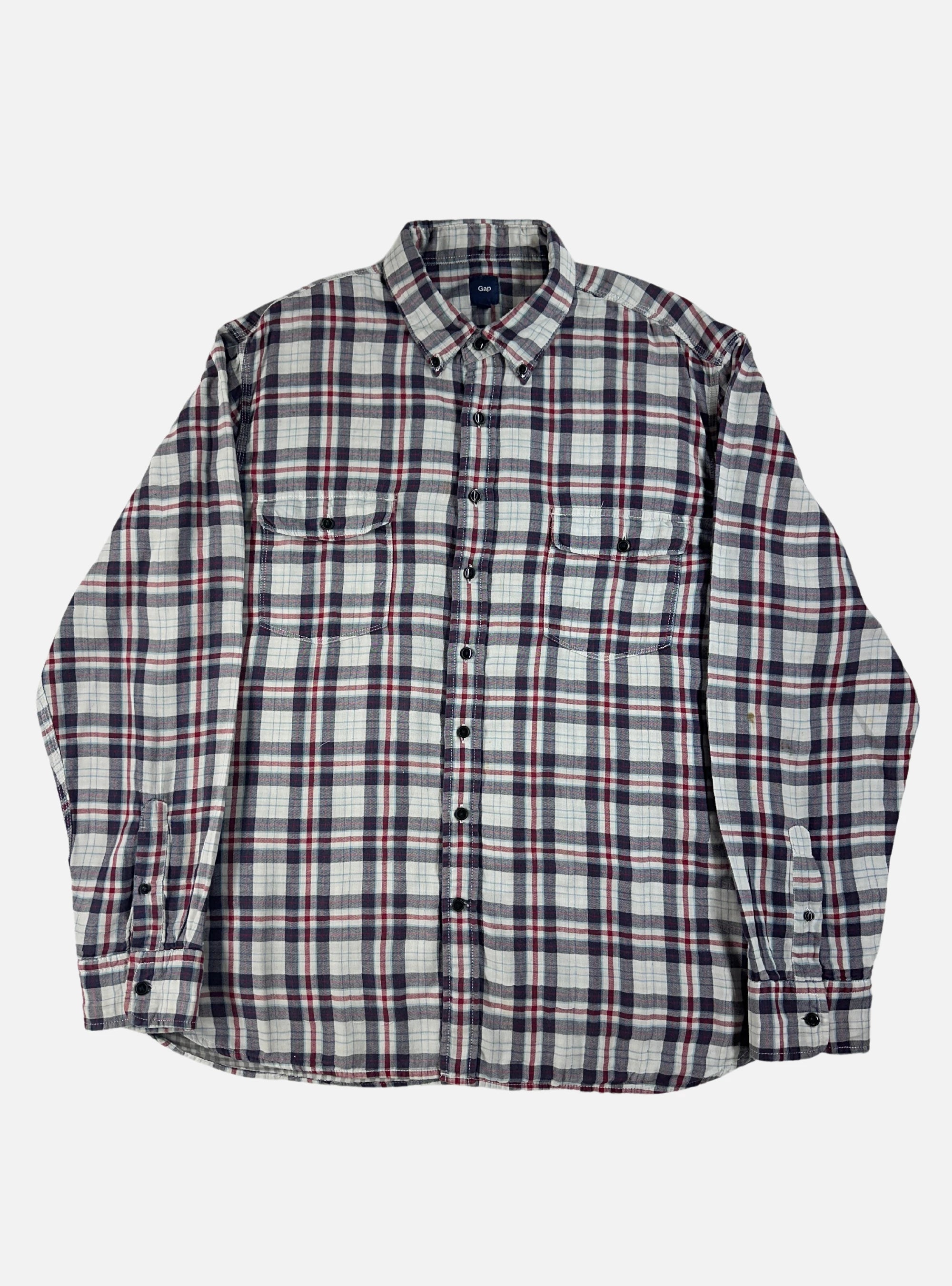 Mens Double Pocketed Cotton Blend Button Down Check Shirt by Gap — Large