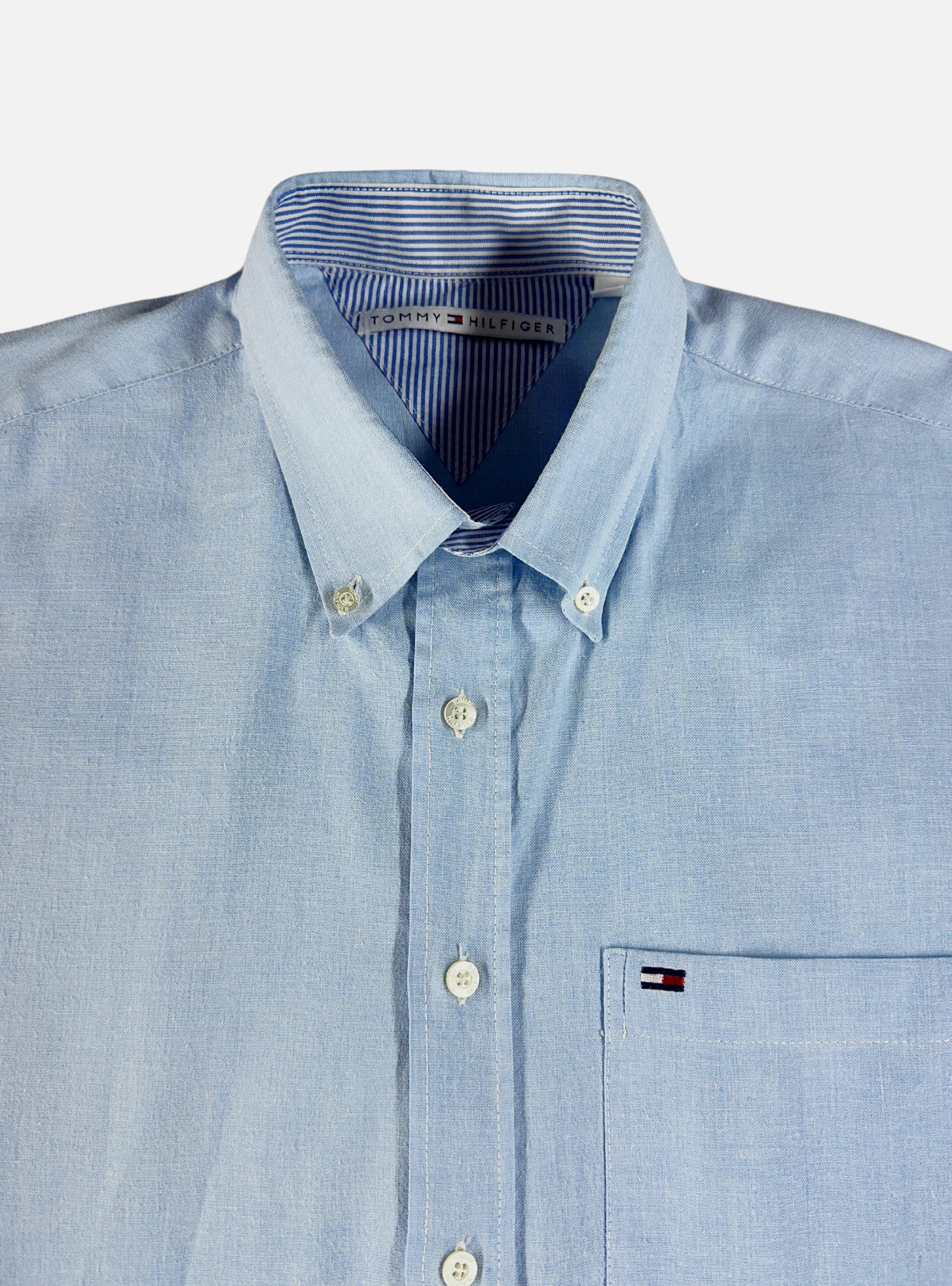 Mens Light Blue Button Down Shirt by Tommy HIlfiger — Large