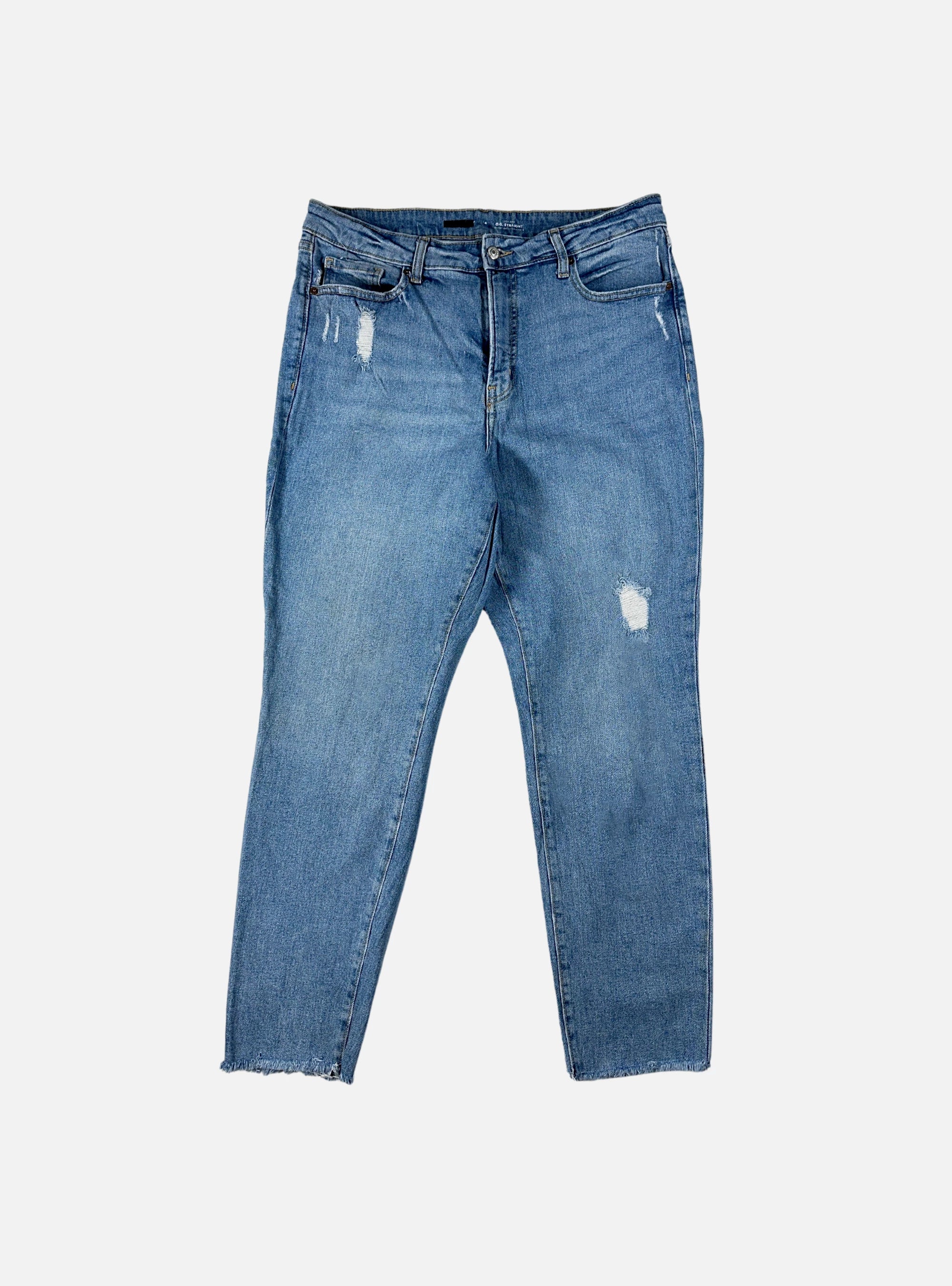 Mens High-Rise OG Straight Fit Ripped Blue Denims Jeans by Old Navy — 34-36 waist