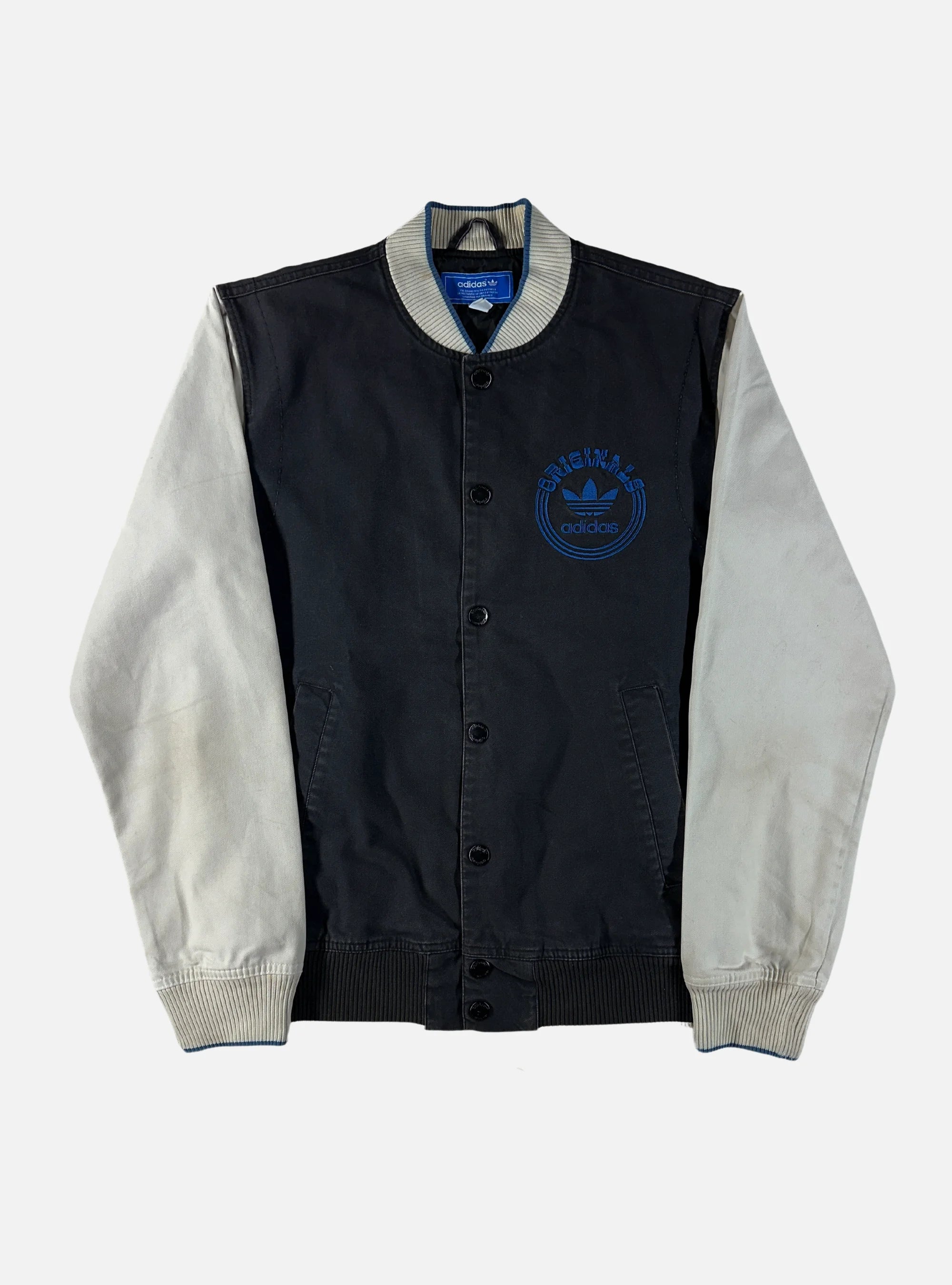 Mens Cotton Varsity Jacket Black/White by Adidas Originals — Medium