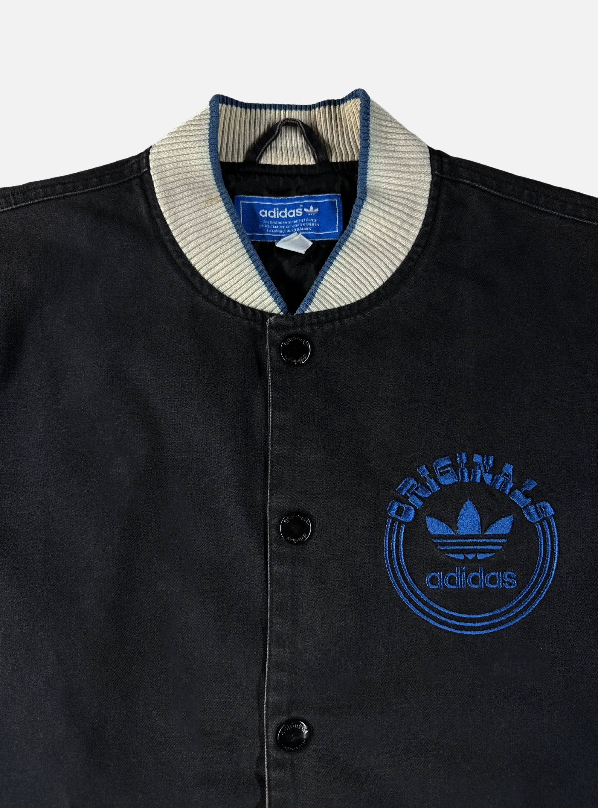 Mens Cotton Varsity Jacket Black/White by Adidas Originals — Medium