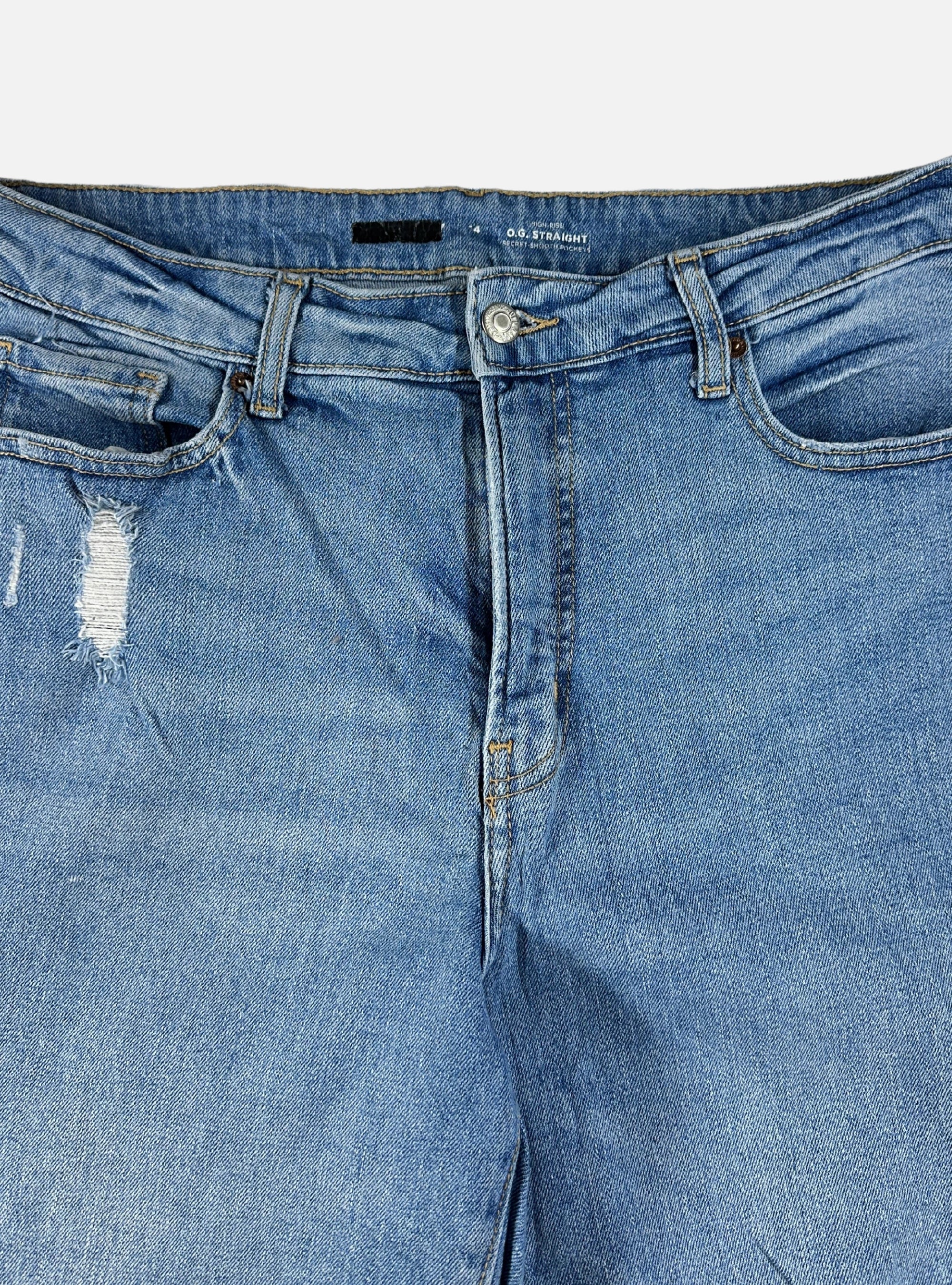 Mens High-Rise OG Straight Fit Ripped Blue Denims Jeans by Old Navy — 34-36 waist
