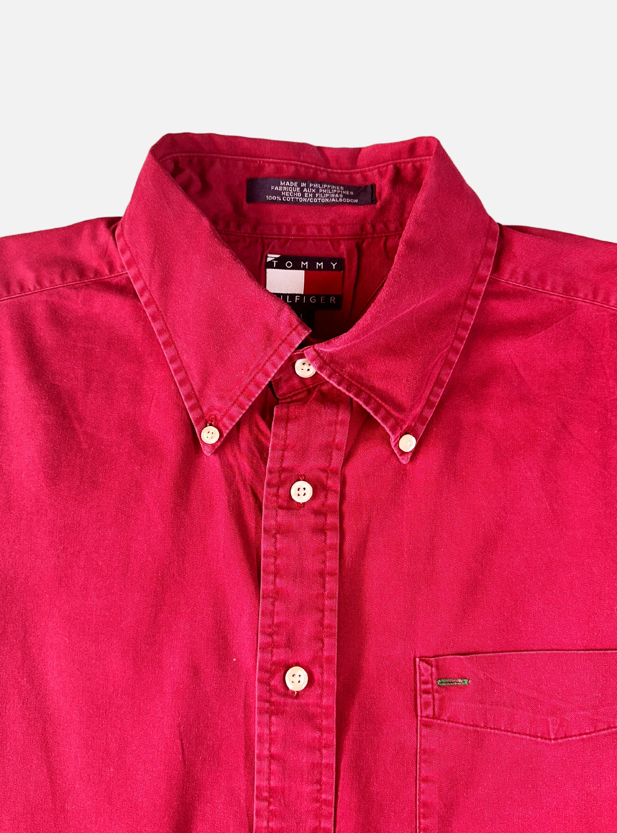 Mens Button Down Pale Red Shirt by Tommy Hilfiger — Large