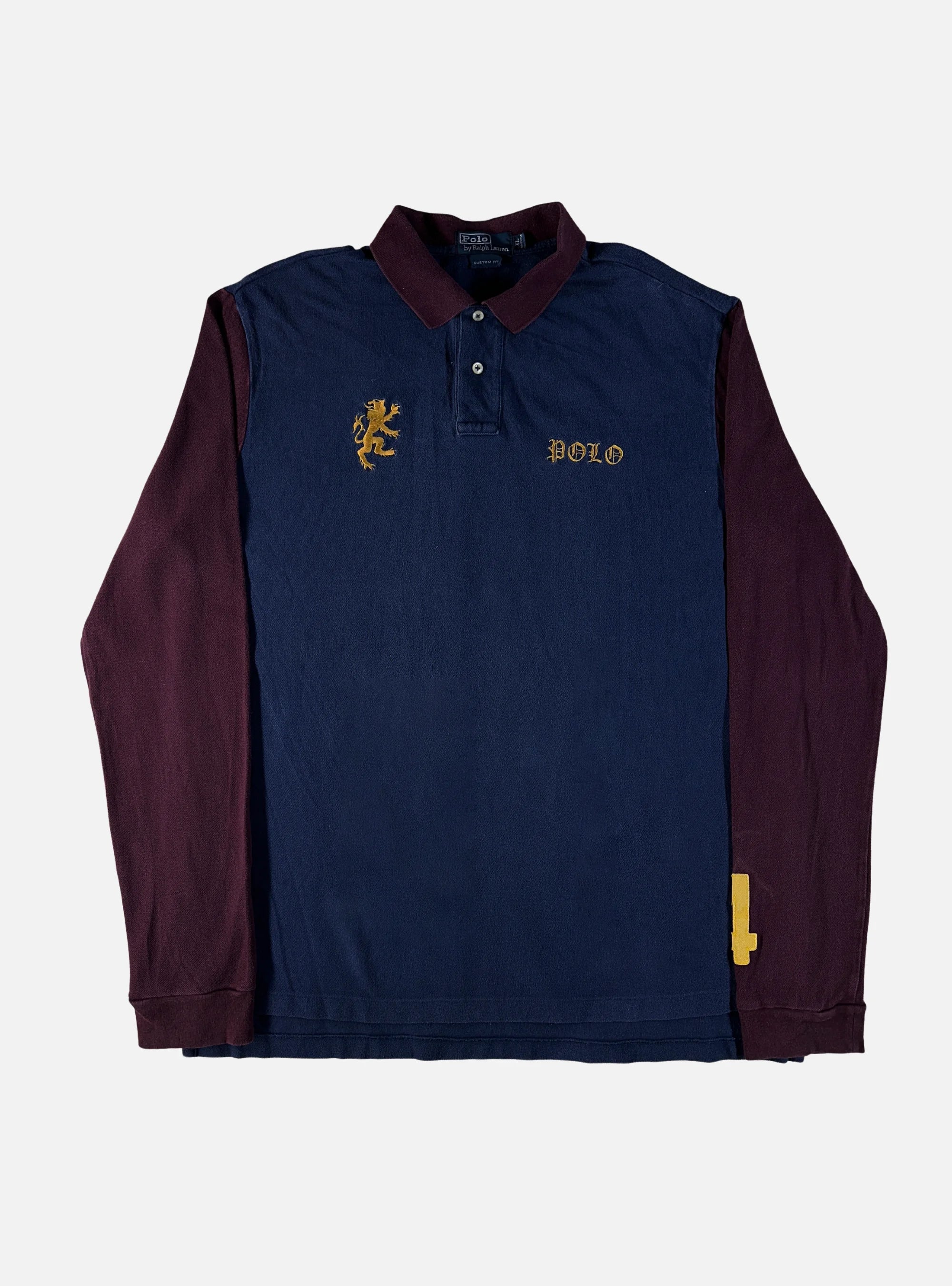Mens Blue/Burgundy Full Sleeves Polo by Ralph Lauren — XL