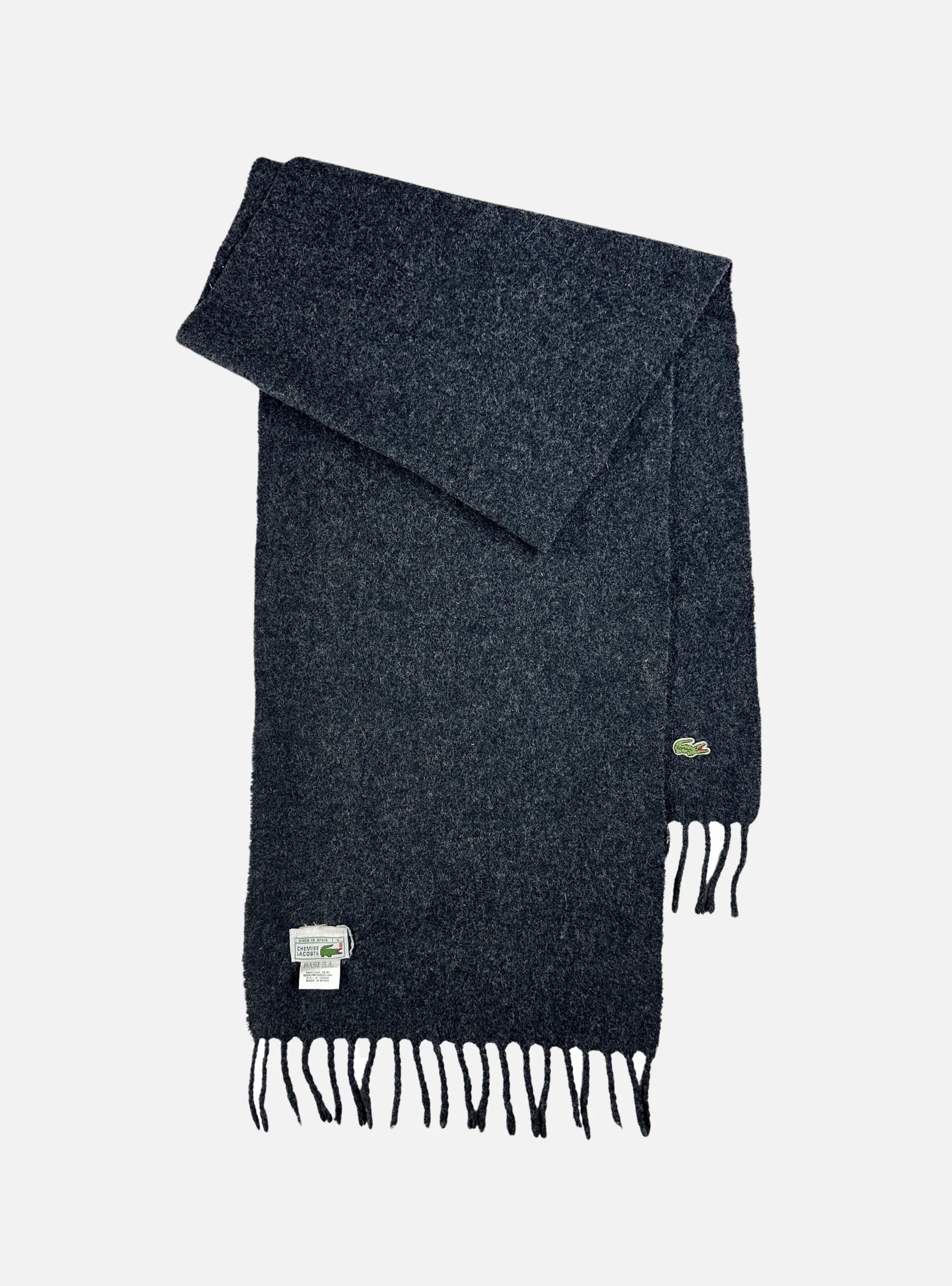 Vintage 100% Wool Charcoal Grey Scarf by Lacoste