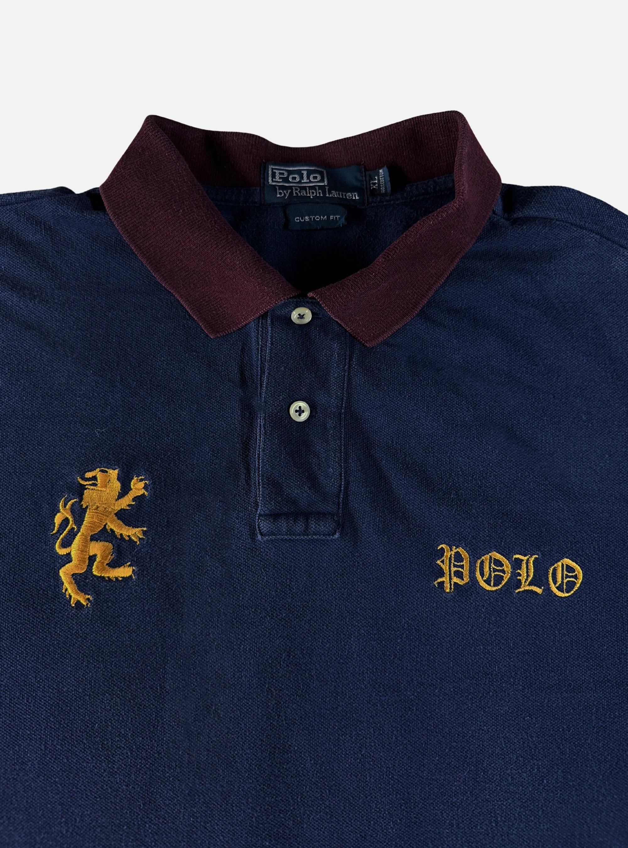 Mens Blue/Burgundy Full Sleeves Polo by Ralph Lauren — XL