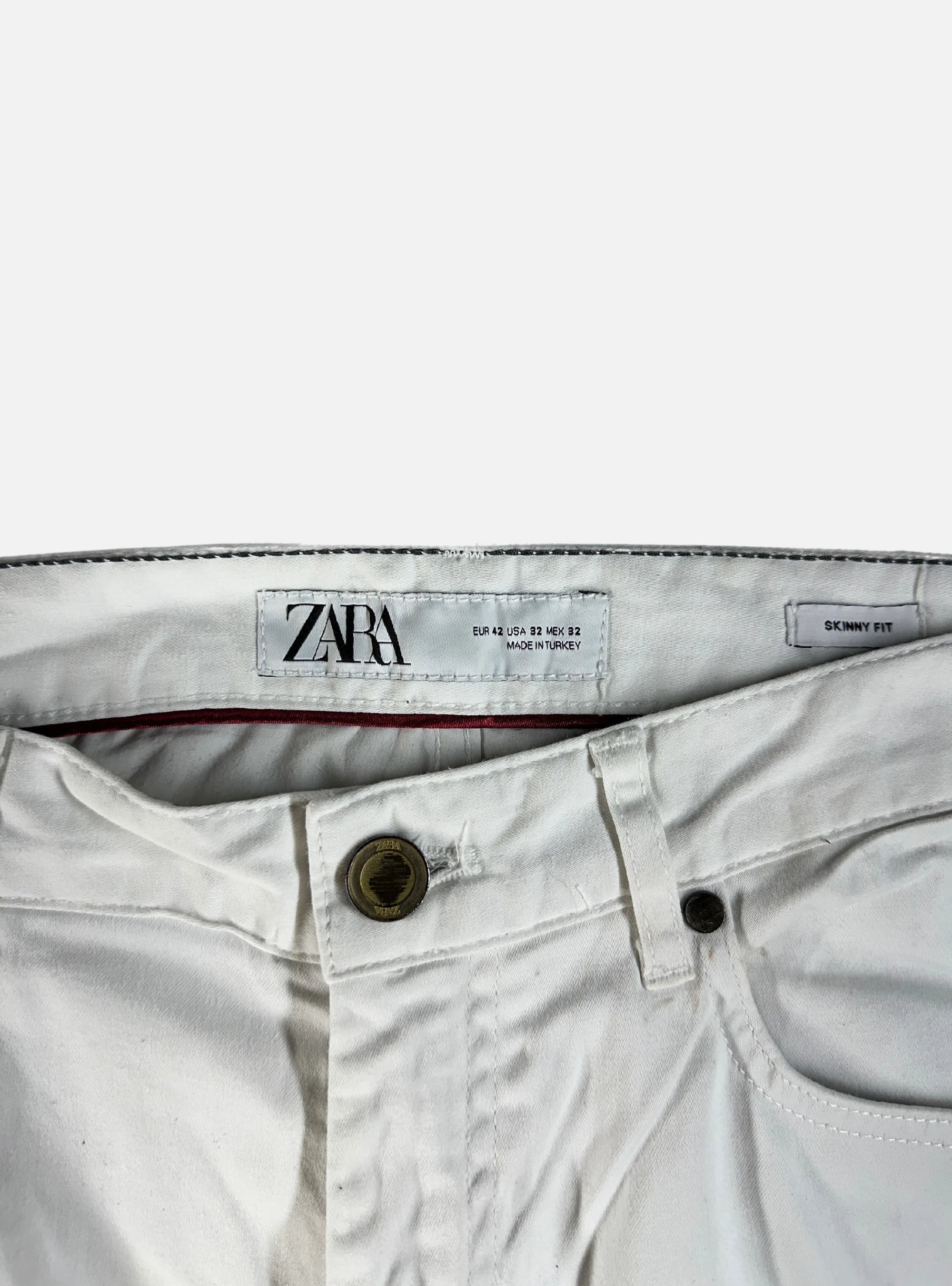 Mens Skinny Fit Chino Trouser White by ZARA — 34-36 waist
