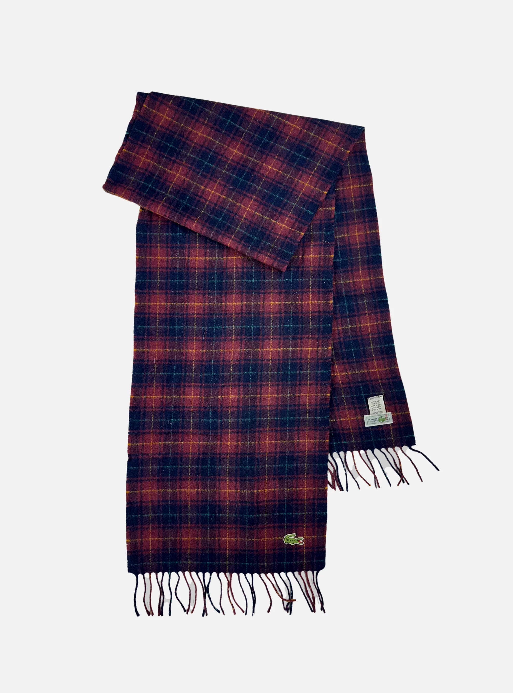 Vintage 100% Wool Blue/Red Plaid Scarf by Lacoste