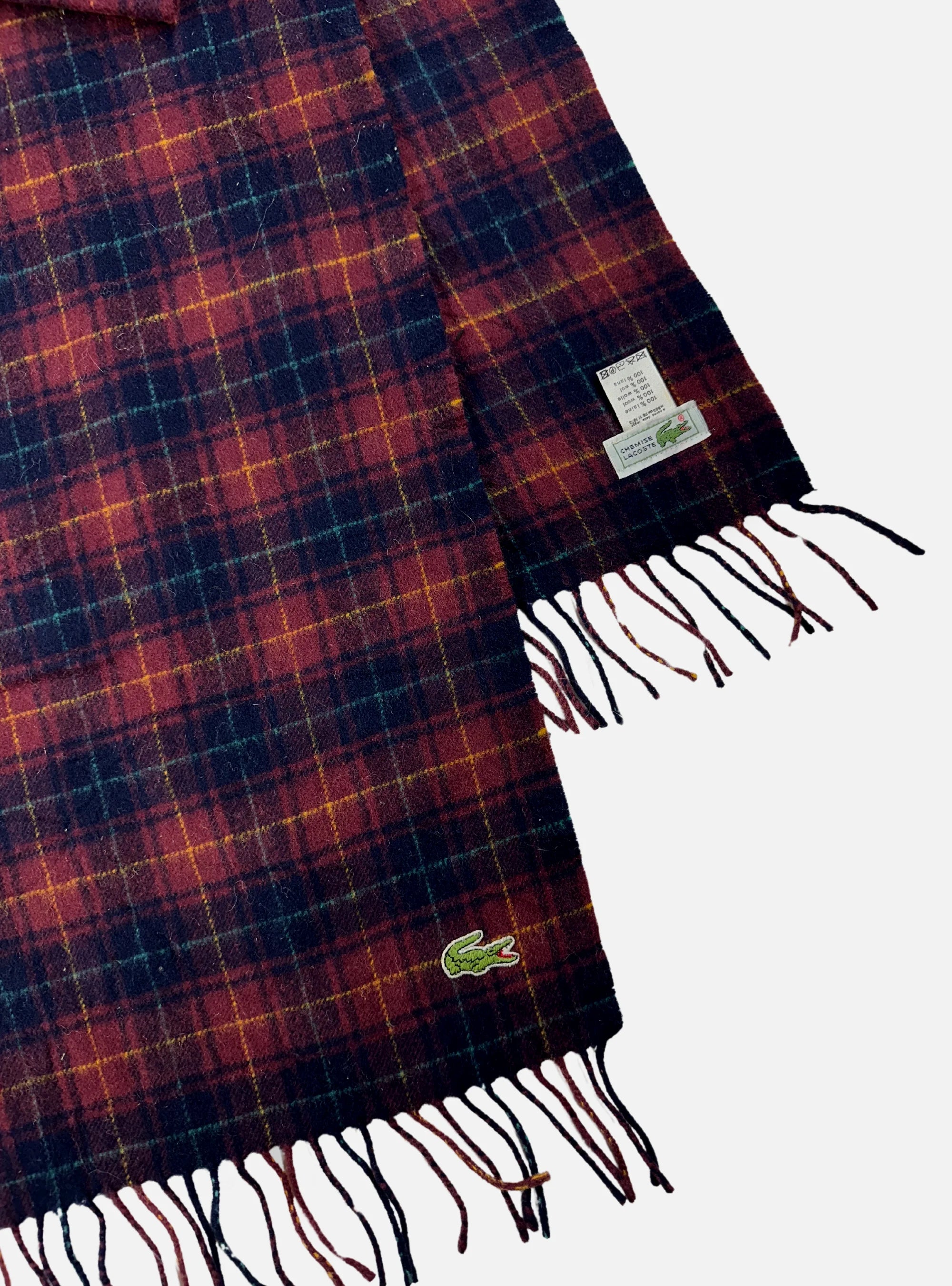 Vintage 100% Wool Blue/Red Plaid Scarf by Lacoste