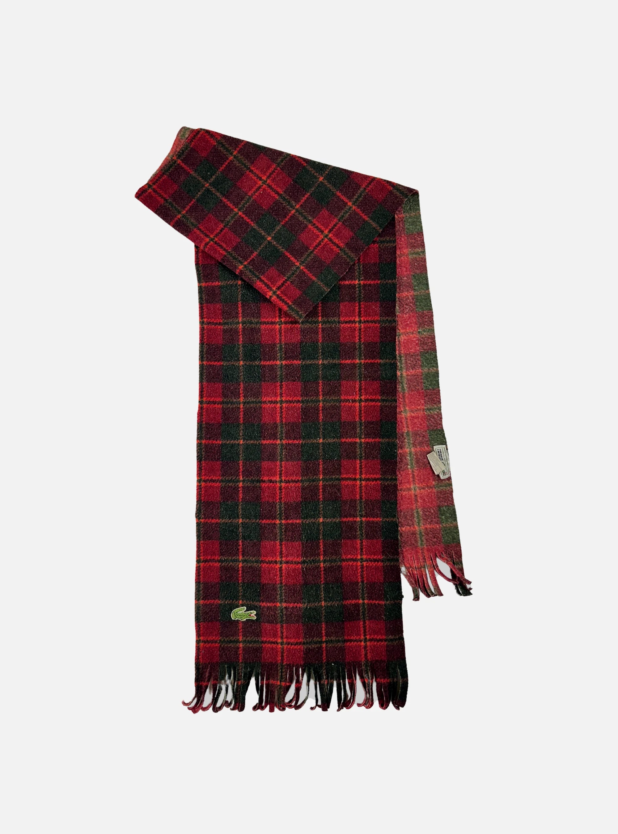 100% Polyester Green/Red Plaid Scarf by Lacoste