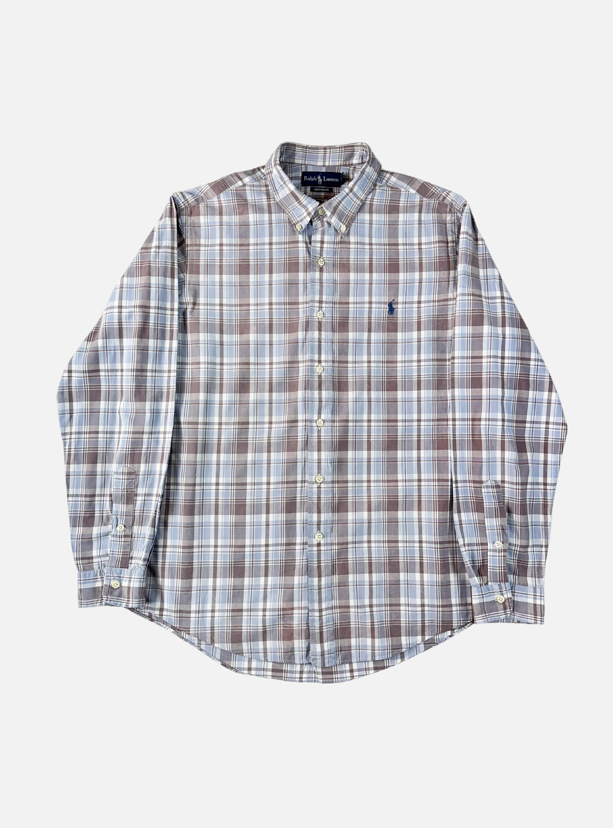 Mens Brown/Blue Plaid Check Shirt by Ralph Lauren — Large
