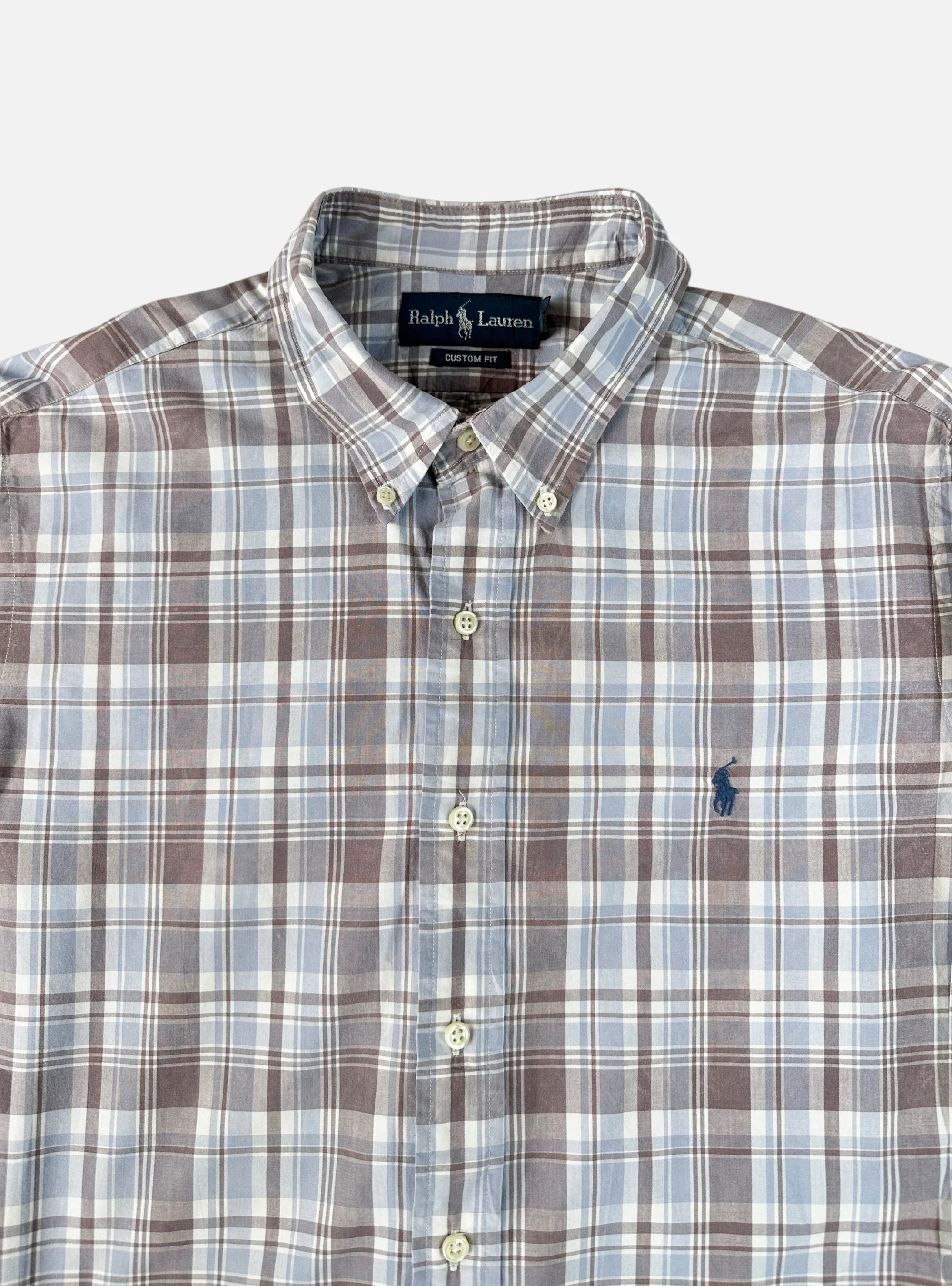 Mens Brown/Blue Plaid Check Shirt by Ralph Lauren — Large