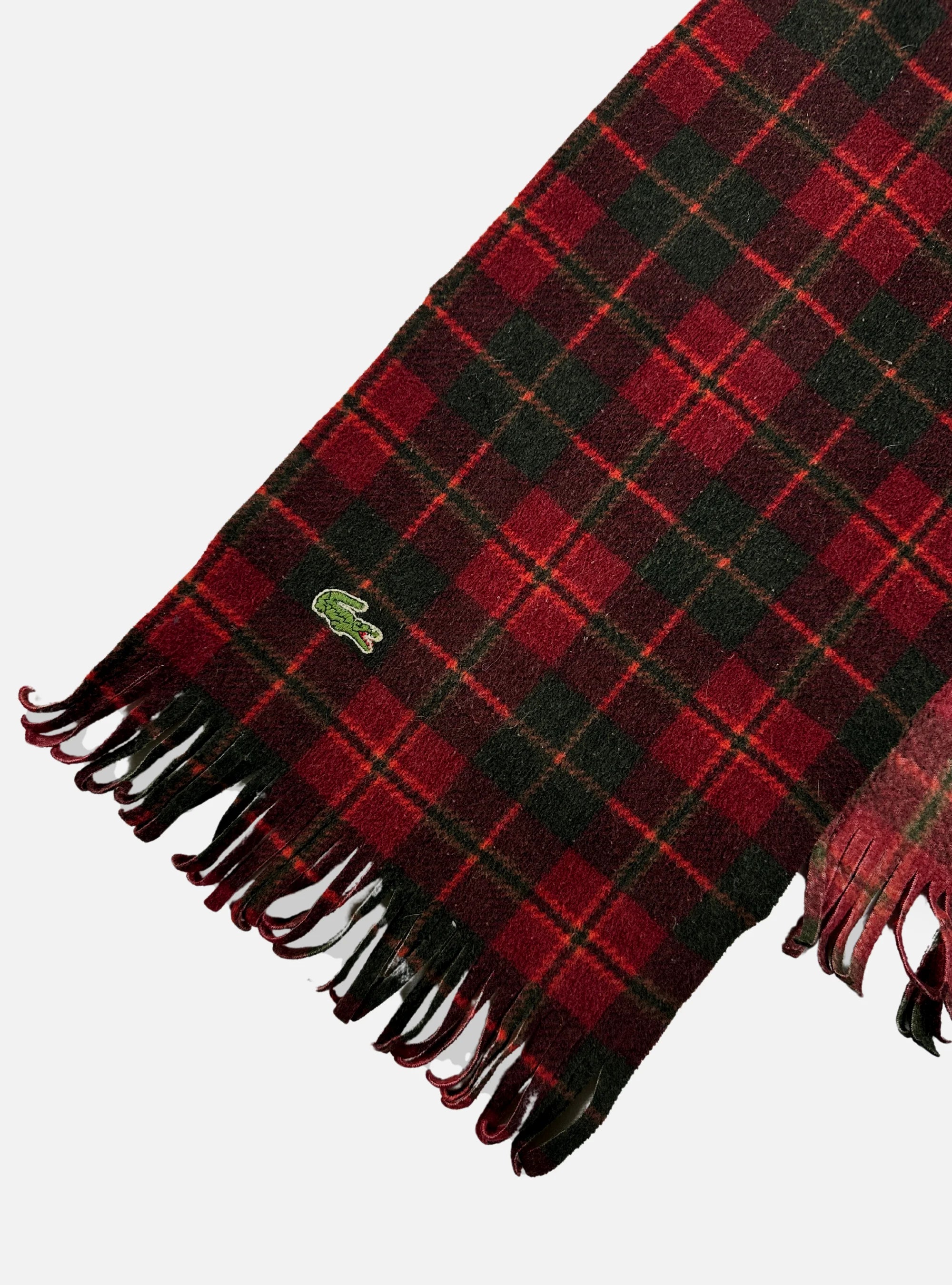 100% Polyester Green/Red Plaid Scarf by Lacoste