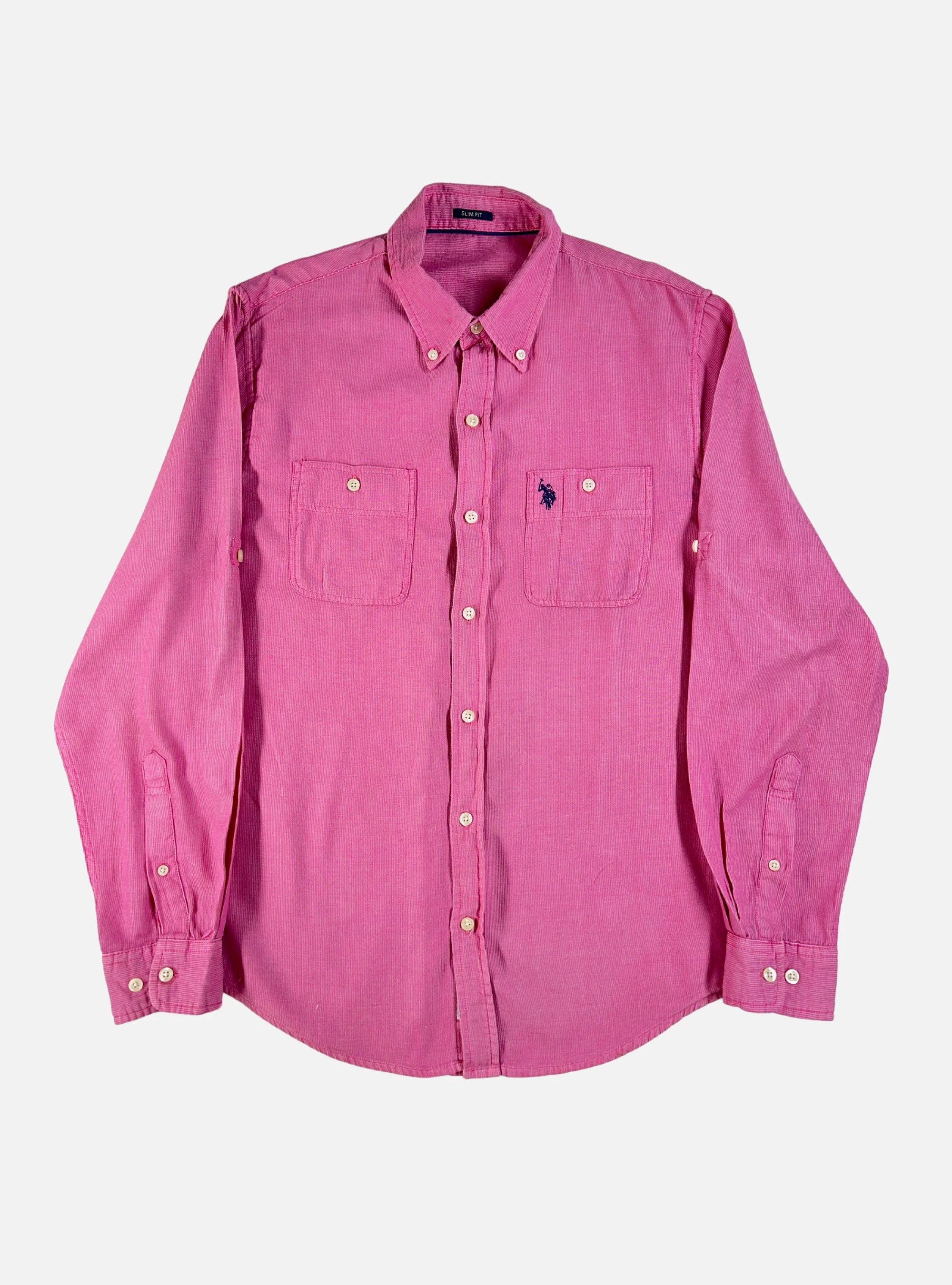 Mens Old Money Linen-Blend Striped Shirt Pink by US POLO ASSN — Medium