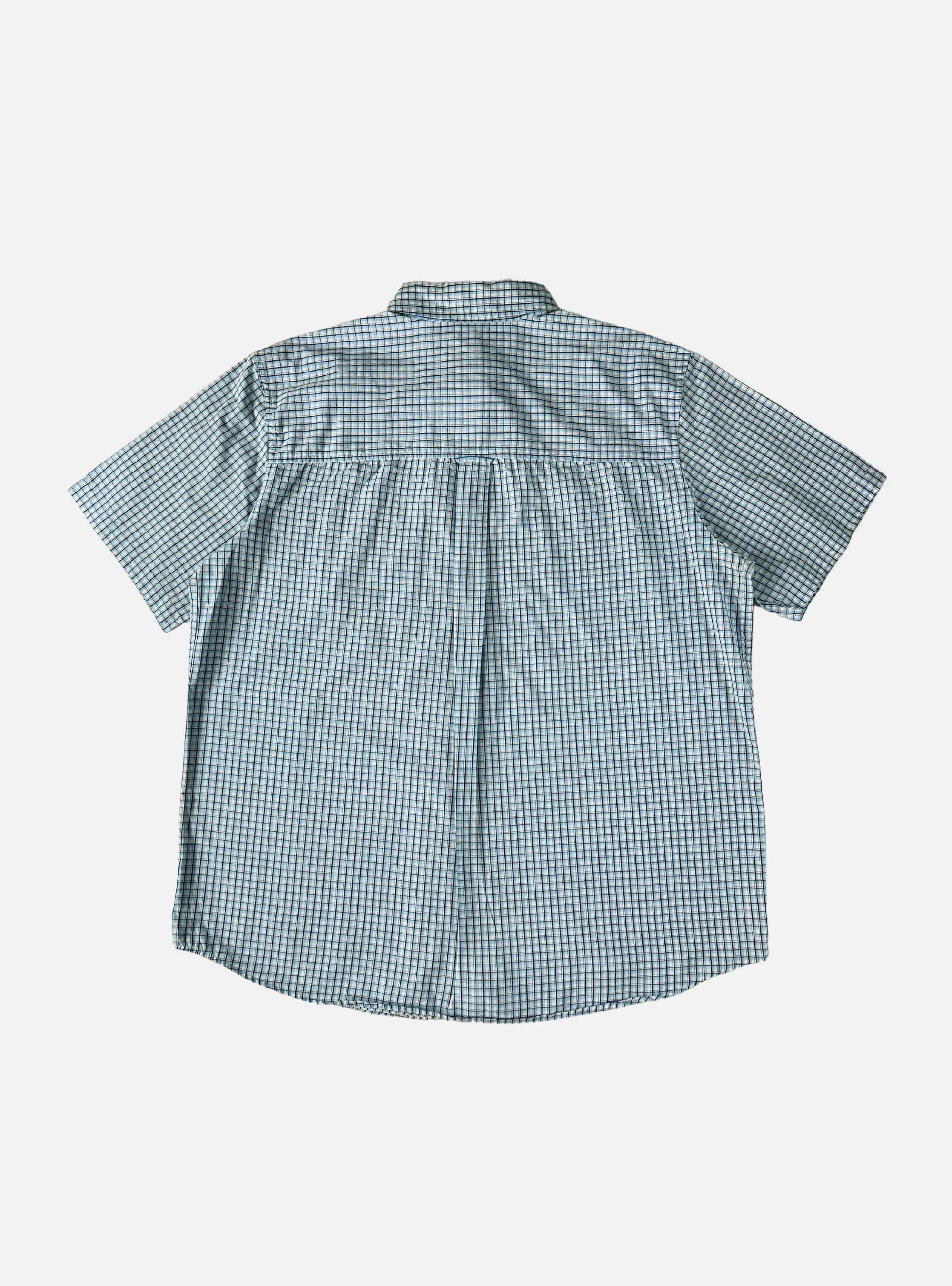 Mens Blue/White Micro-Check Button Down Half Sleeves Shirt by Chaps — XL