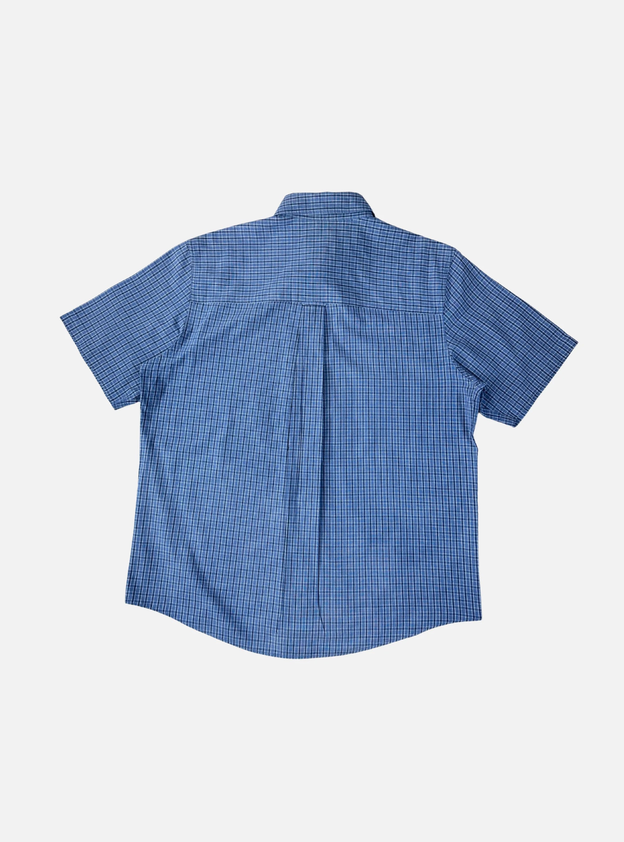 Mens Blue/Black Check Half Sleeves Button Down Shirt by CHAPS — Large