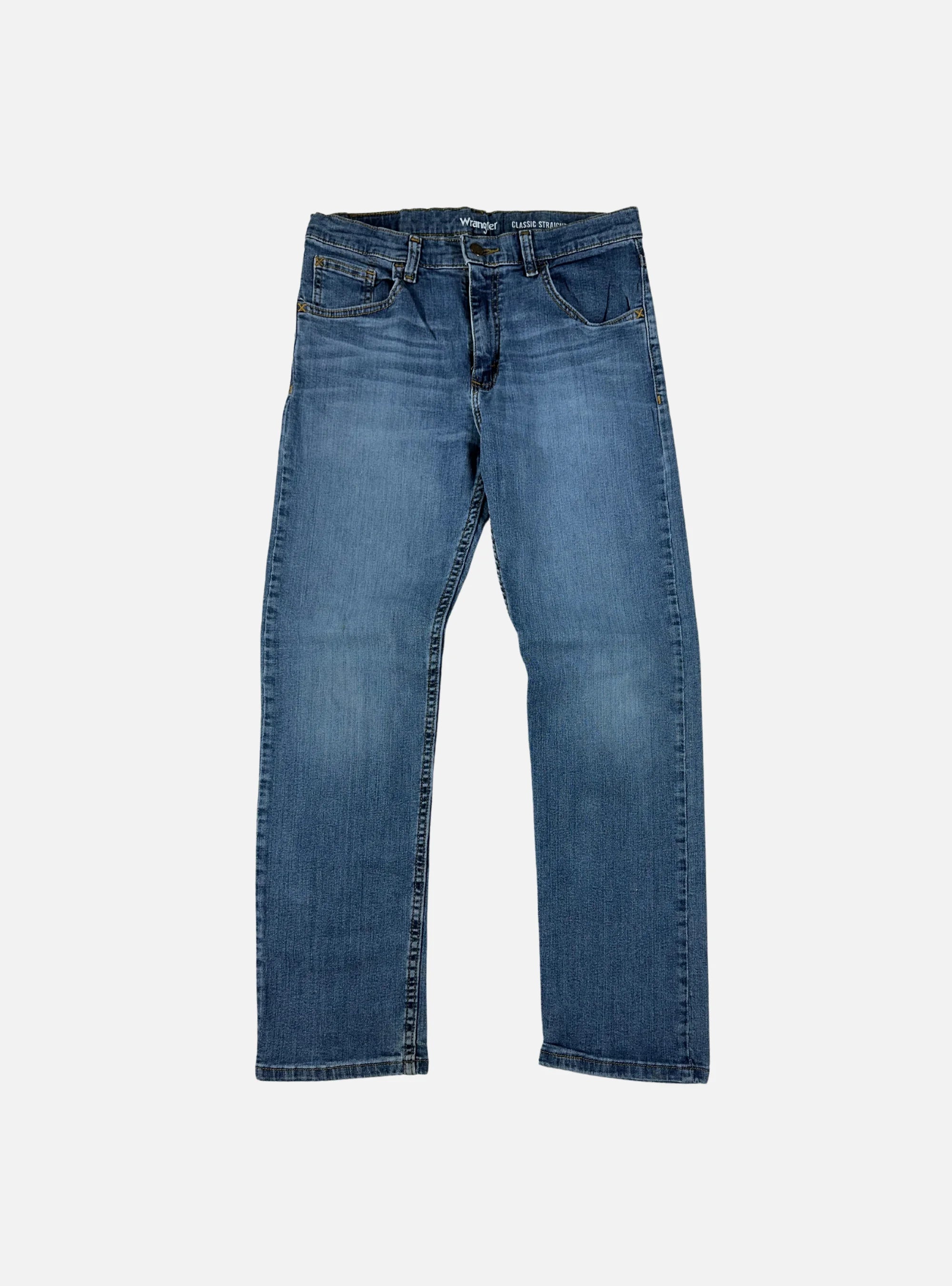 Mens Vintage Blue Classic Straight Fit Denim Jeans by Wrangler — 30 waist