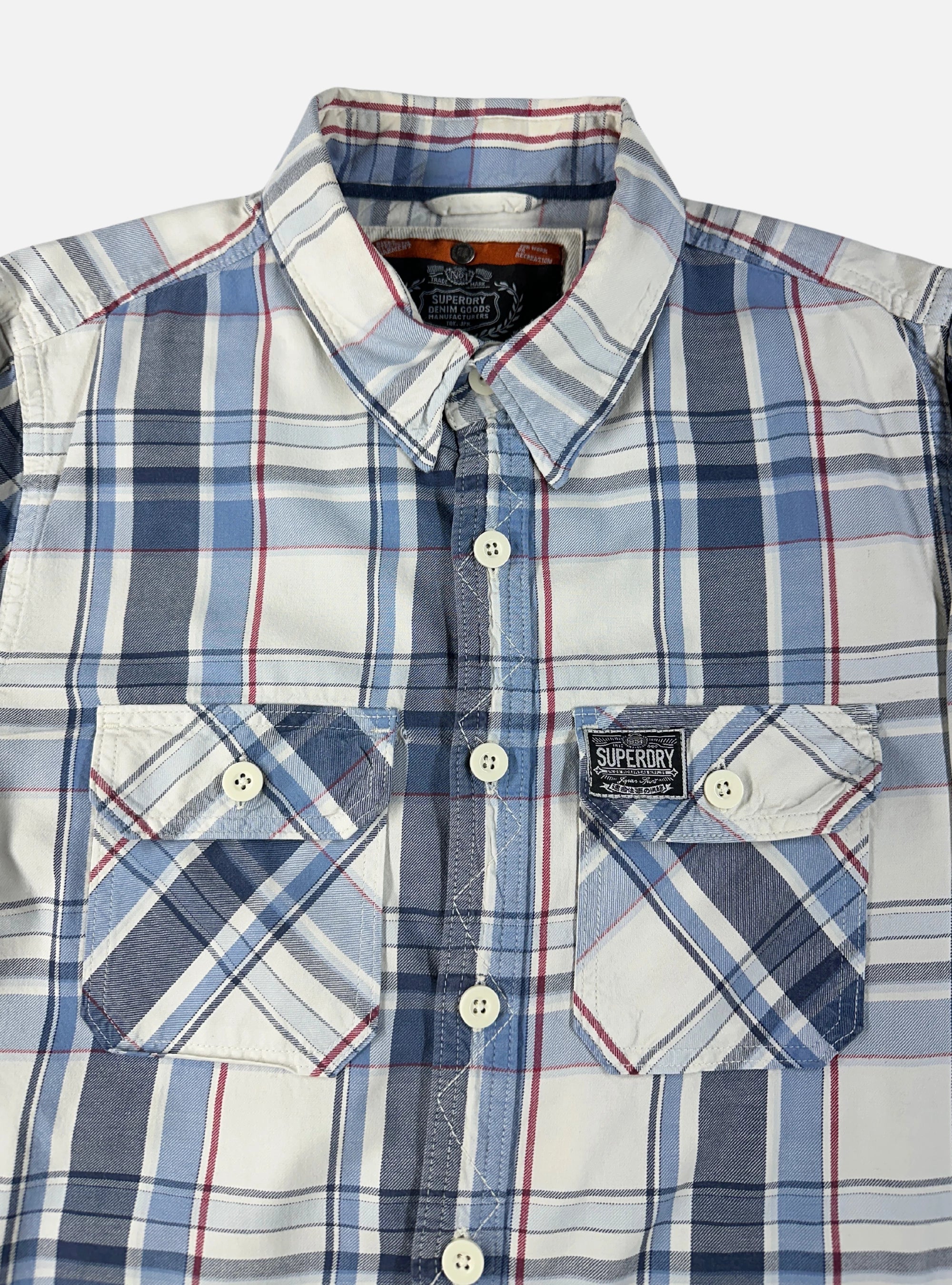 Mens Double Pocket Shirt Blue & White Check by SuperDry — Small