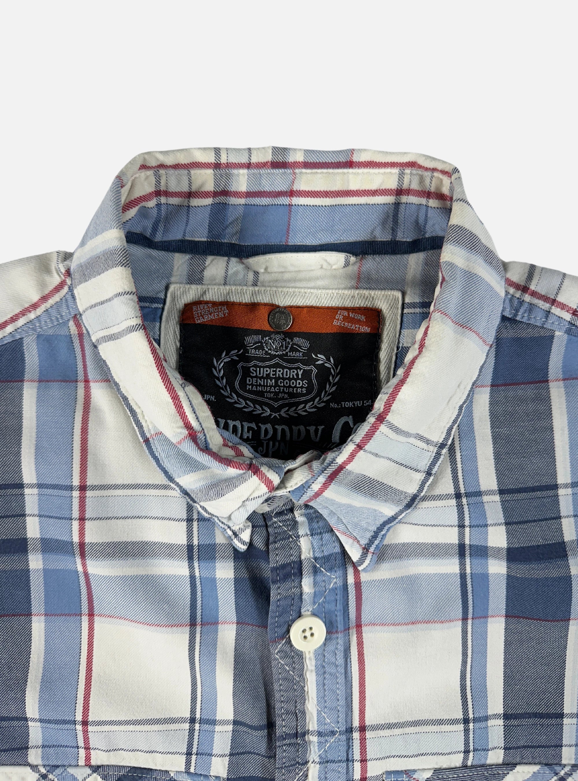 Mens Double Pocket Shirt Blue & White Check by SuperDry — Small