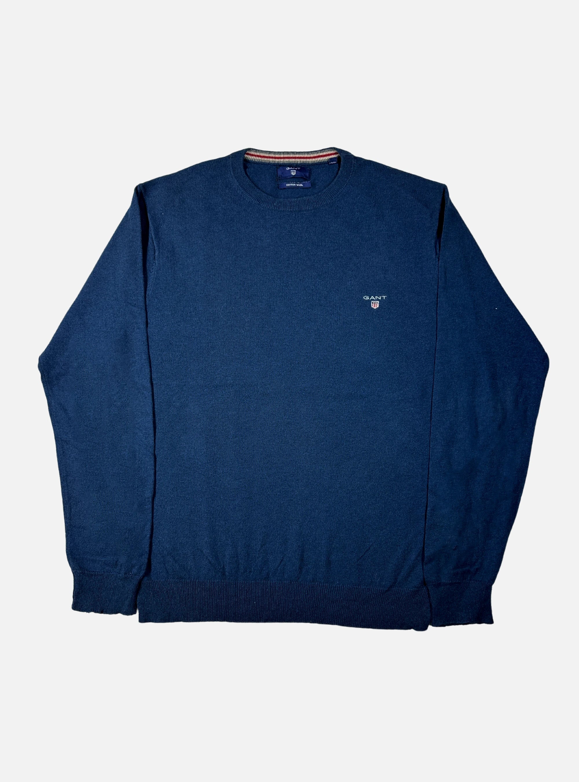 Mens Crew Neck Sweater Blue by GANT — Medium