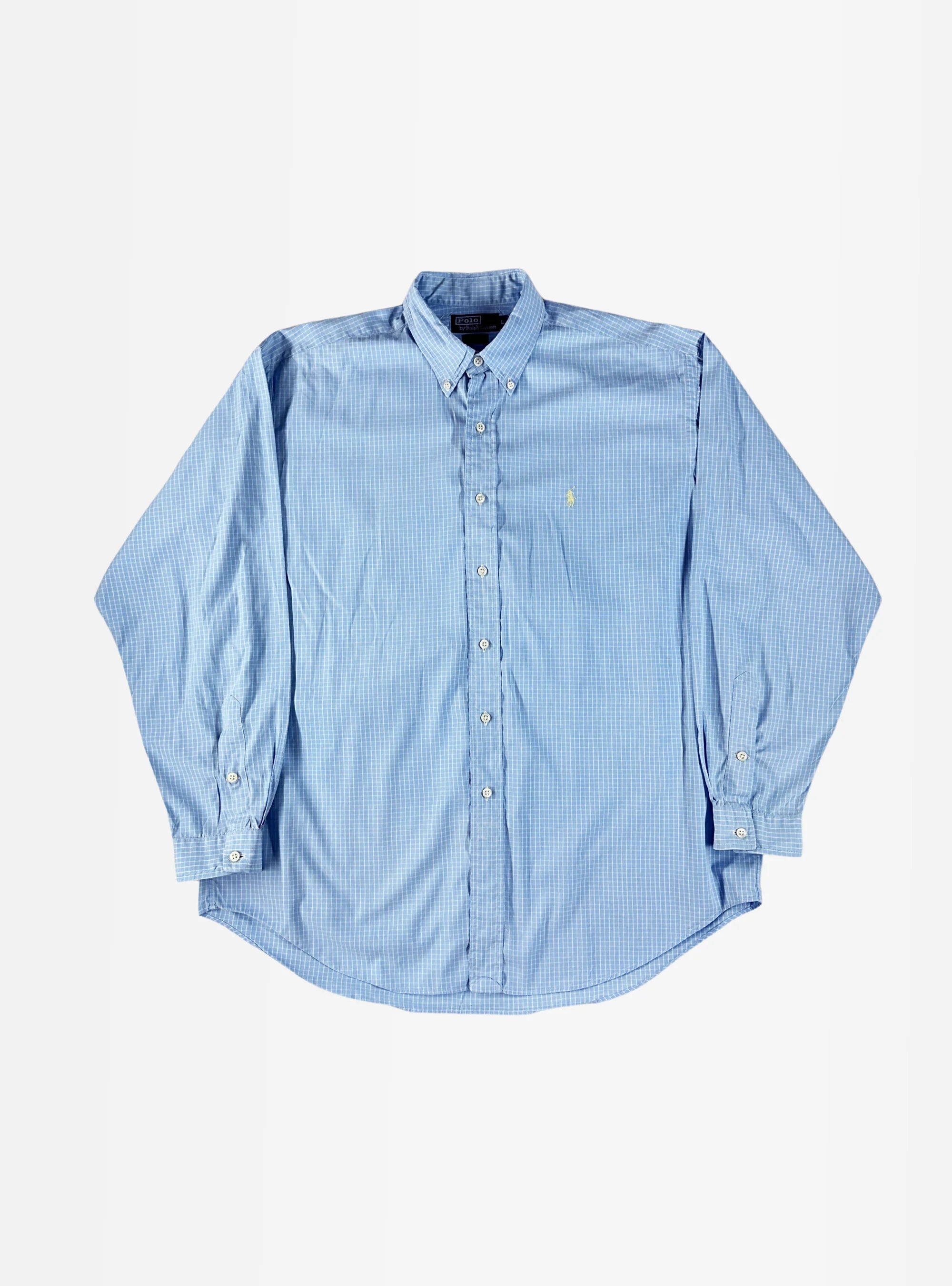 Mens Blue/White Check Button Down Shirt by Ralph Lauren — XL