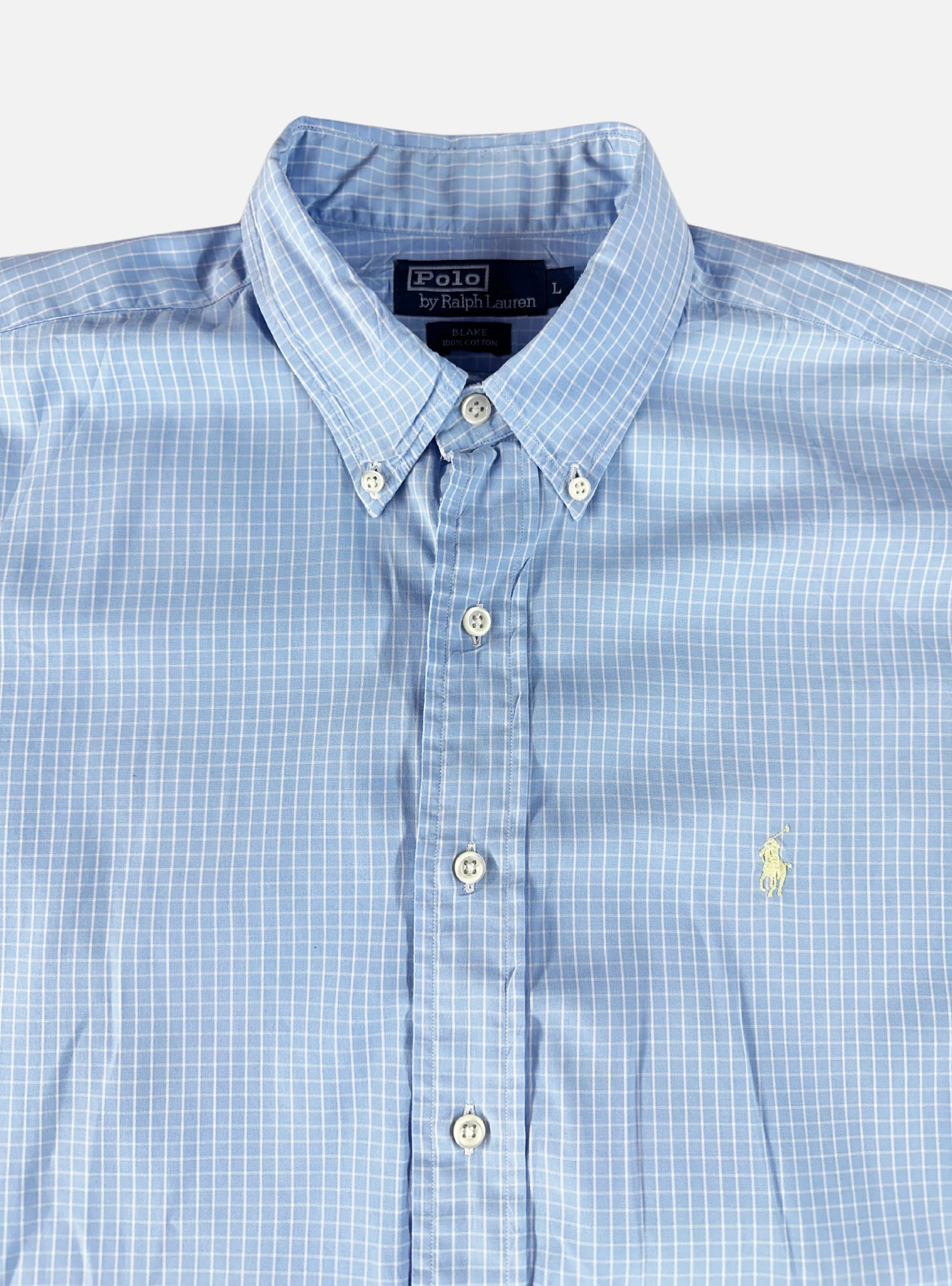 Mens Blue/White Check Button Down Shirt by Ralph Lauren — XL