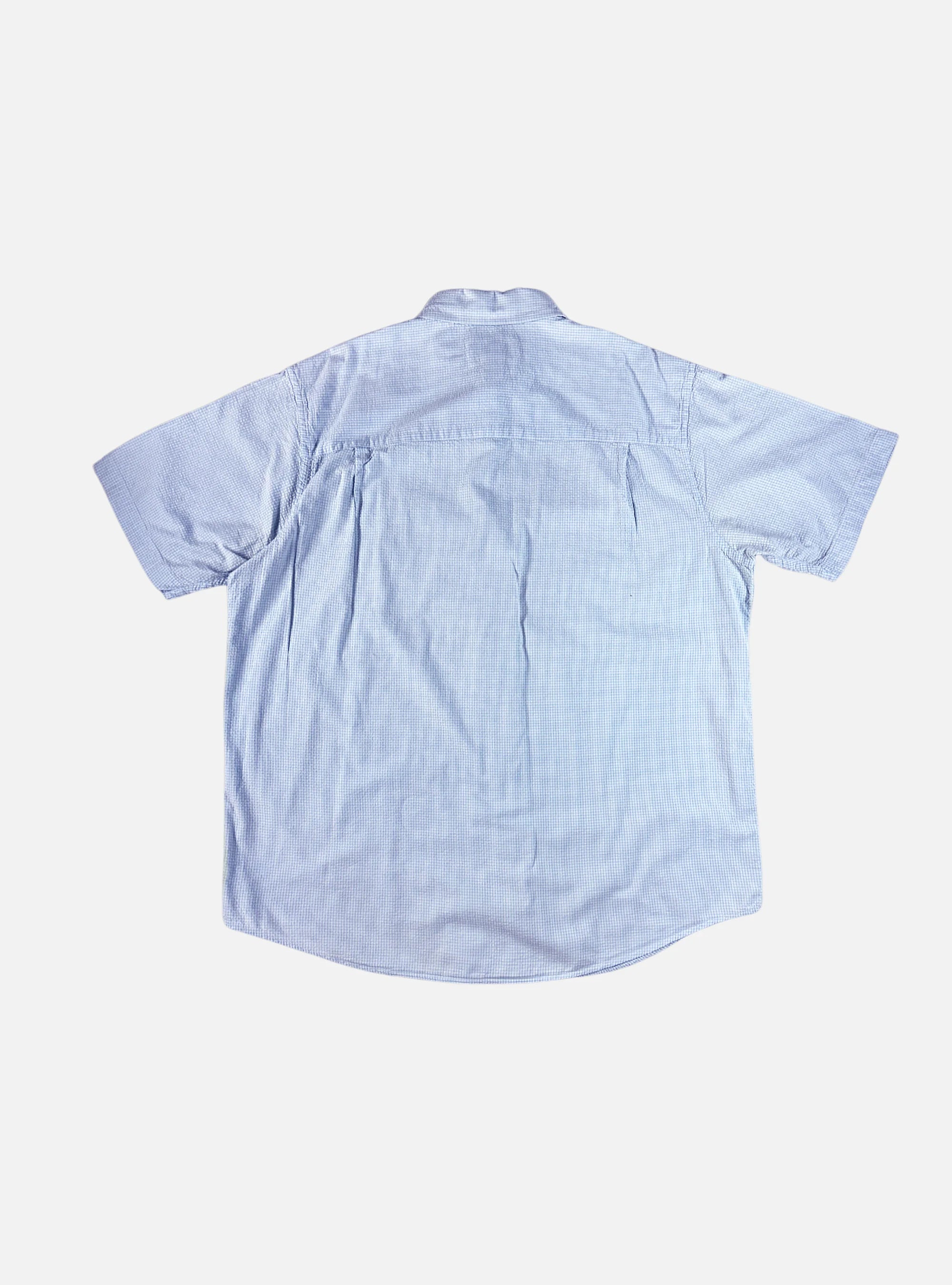 Mens Light Blue/White Minor Check HAlf Sleeves Button Down Shirt by CHAPS — XL