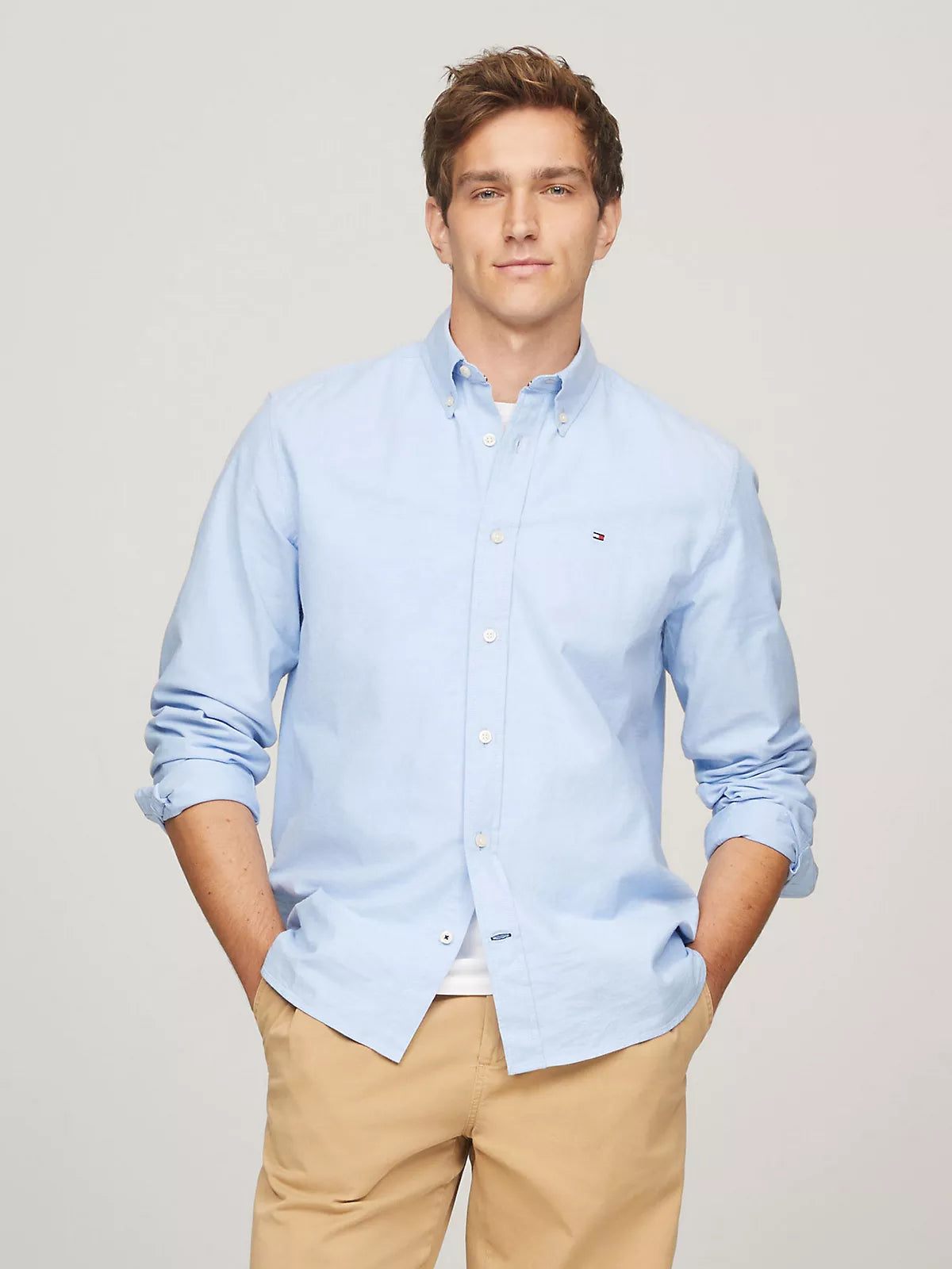 Mens Light Blue Button Down Shirt by Tommy HIlfiger — Large