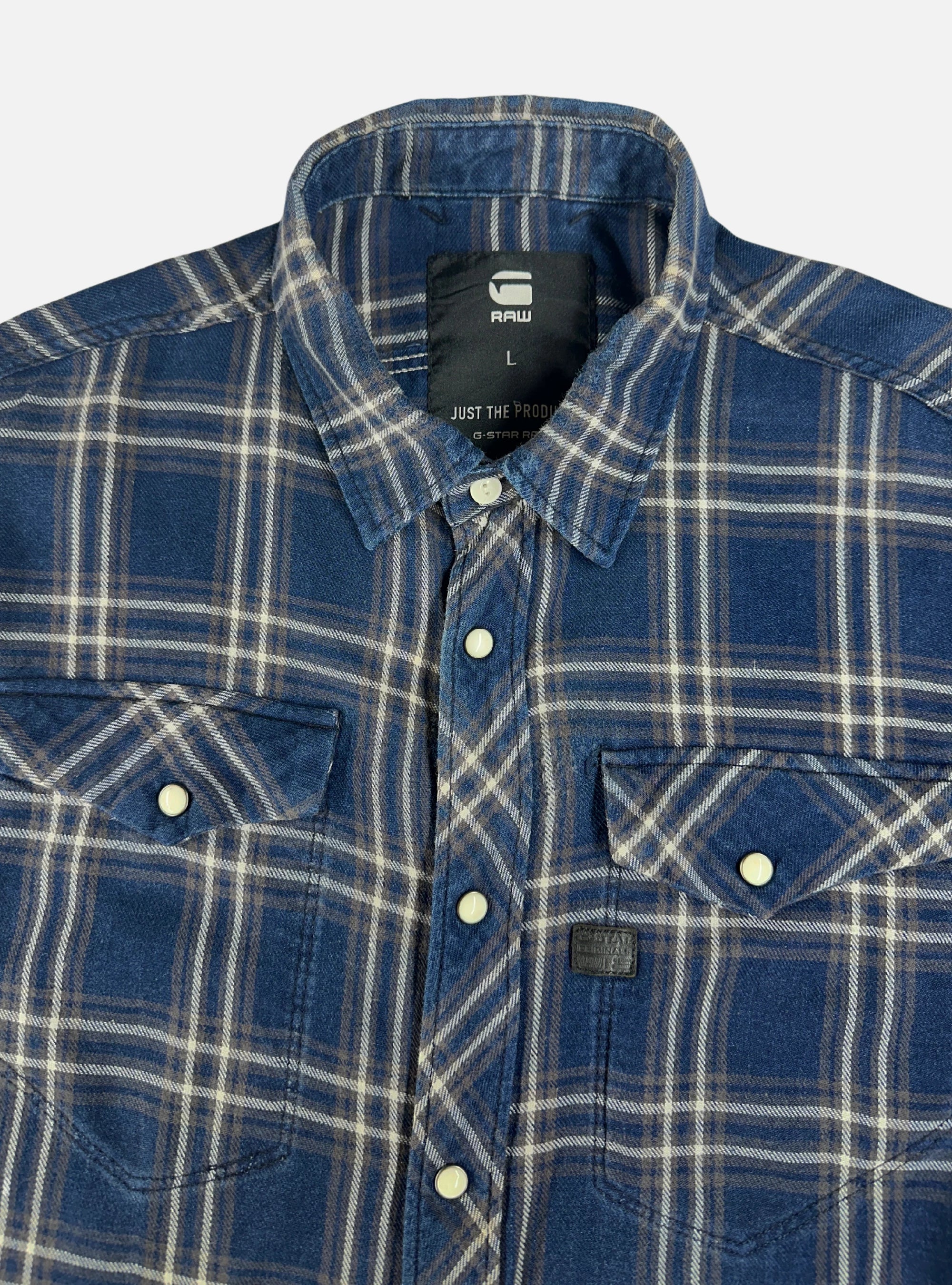 Mens Double Pocket Shirt Check Blue & white by G-Star Raw — Small