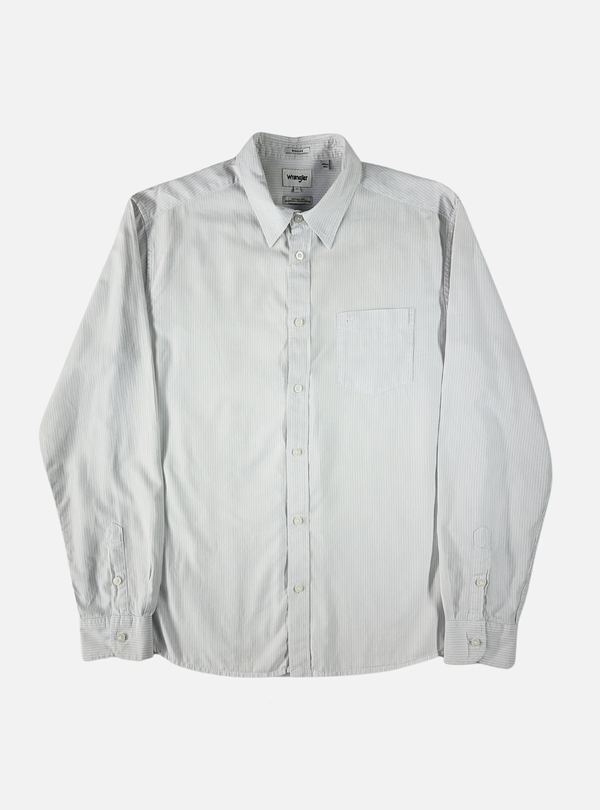 Mens White/Grey Striped Button Up Shirt by Wrangler — Medium