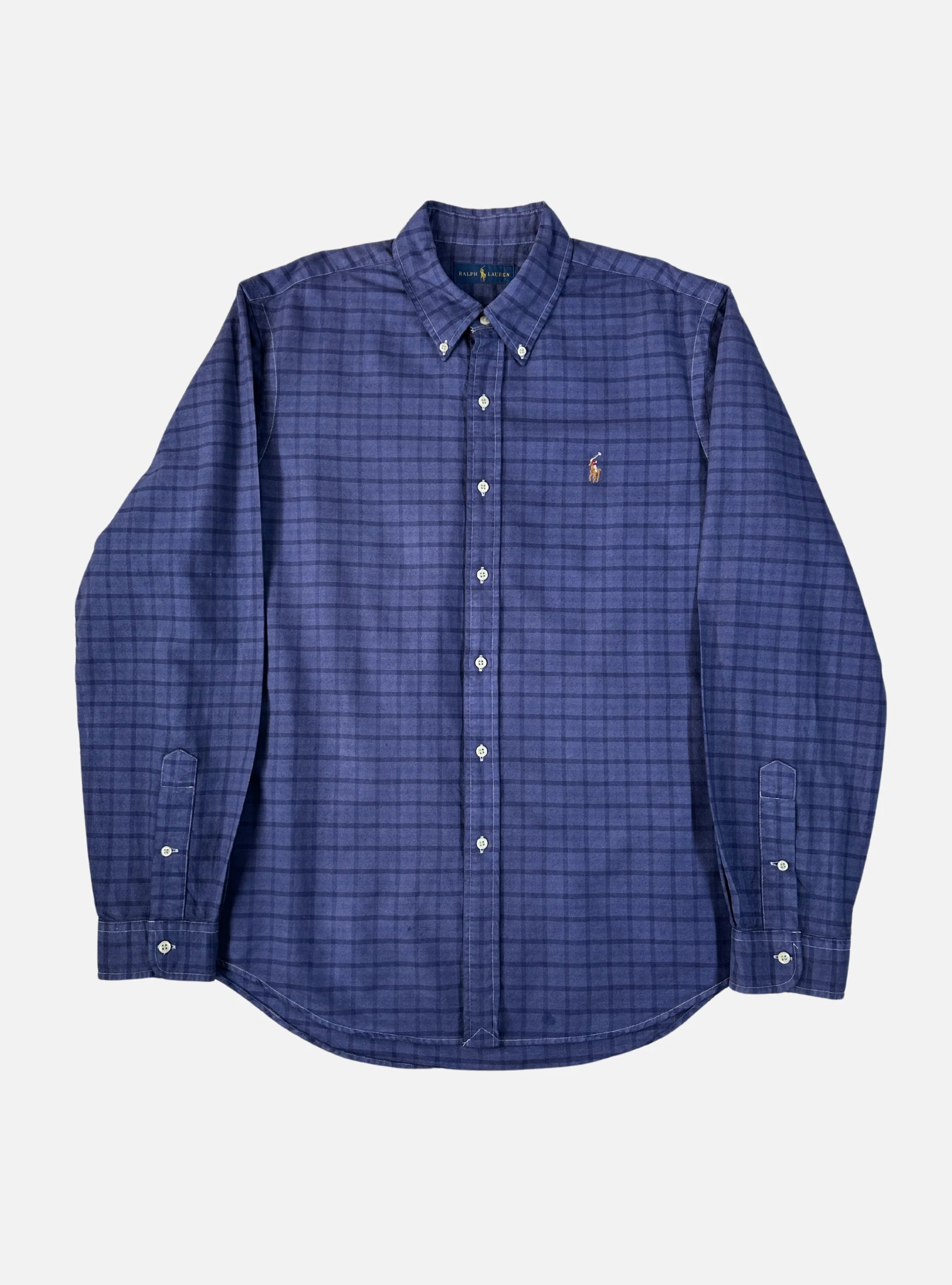 Mens Purple Check Button Down Shirt by Ralph Lauren — Large