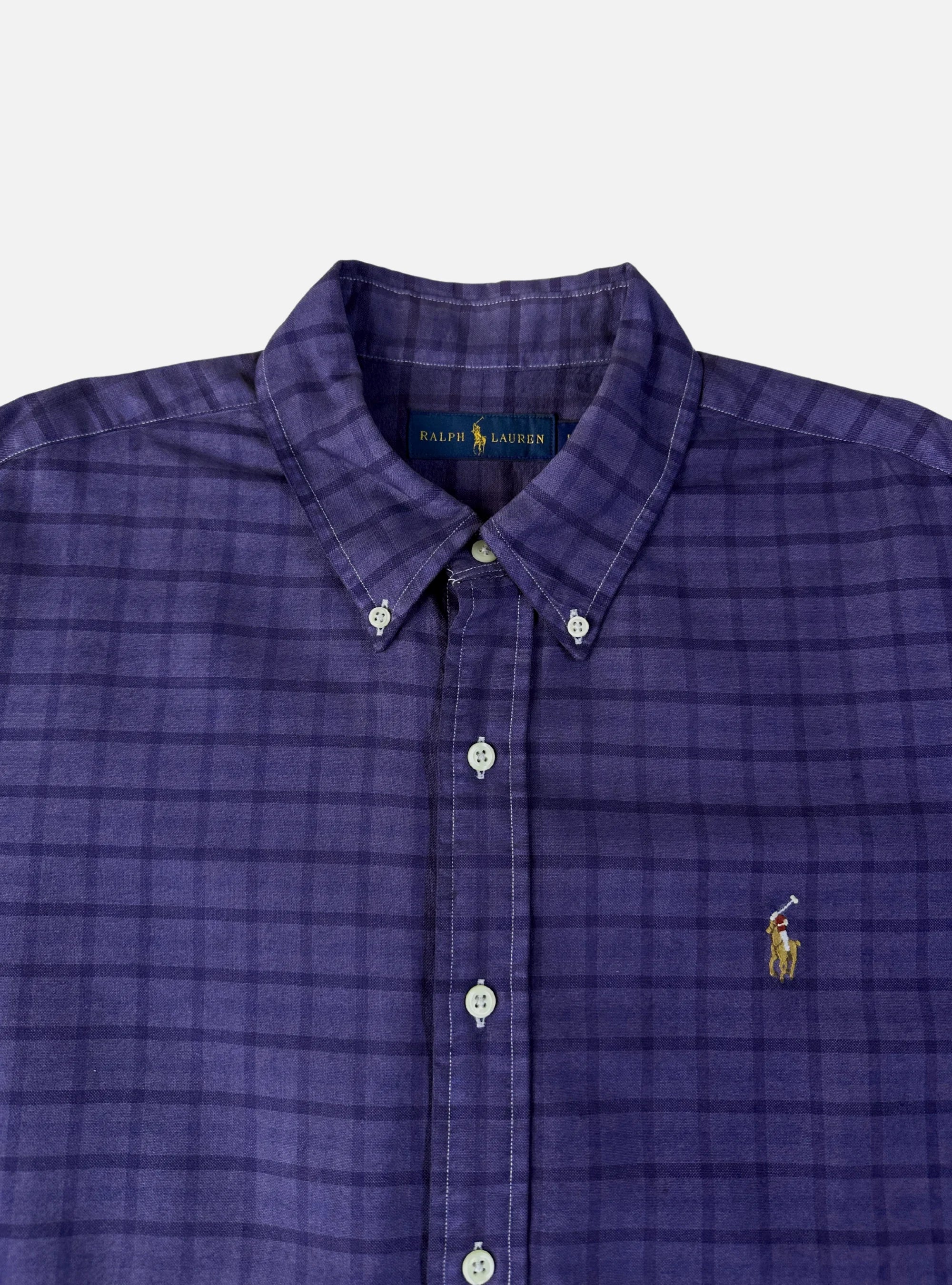 Mens Purple Check Button Down Shirt by Ralph Lauren — Large