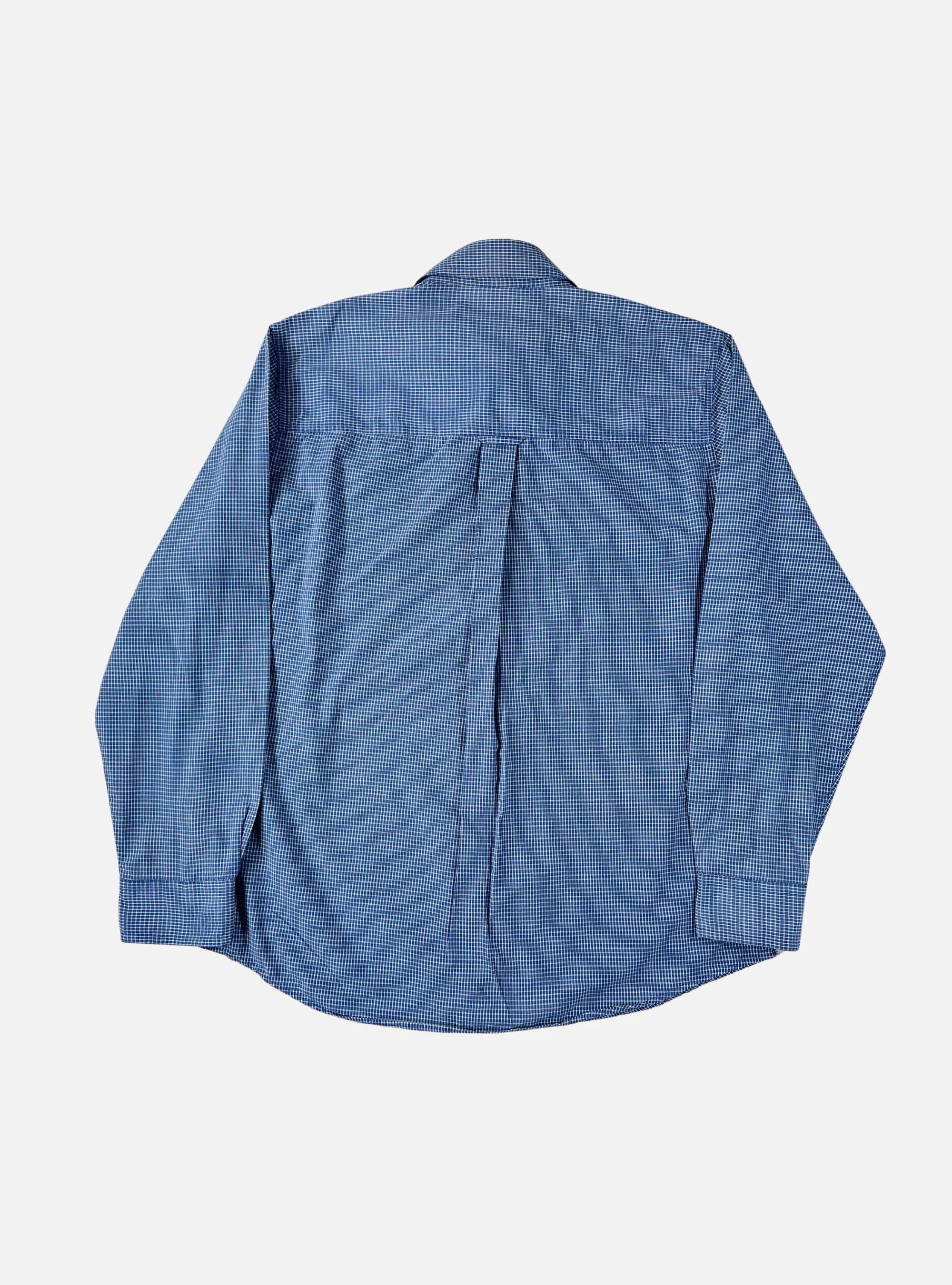 Mens Blue/White Micro Check Button Down Shirt by CHAPS — Large